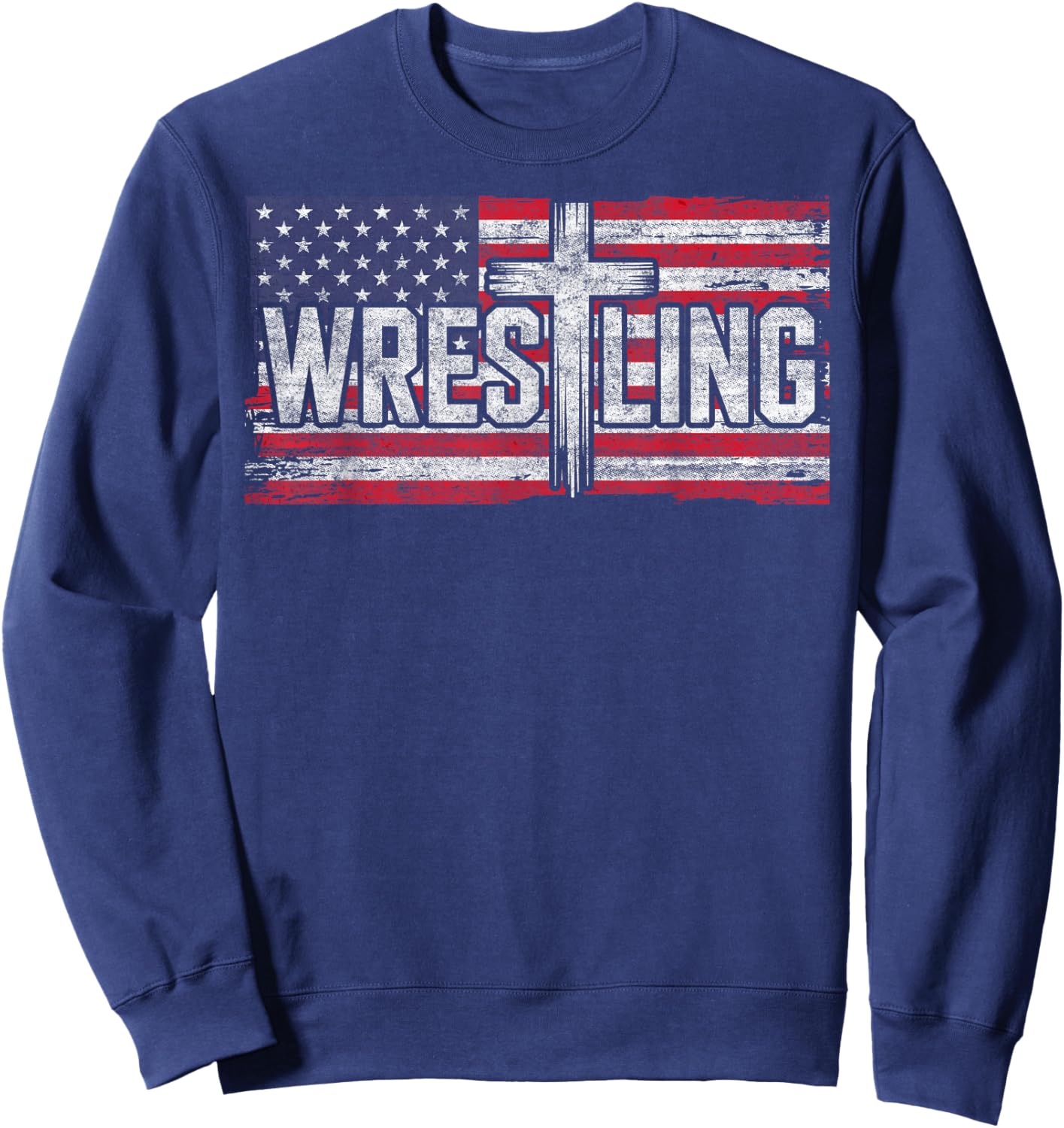 Vintage USA Flag Jesus Christ Christian Wrestling Wrestler Sweatshirt - Sweatshirt | Navy