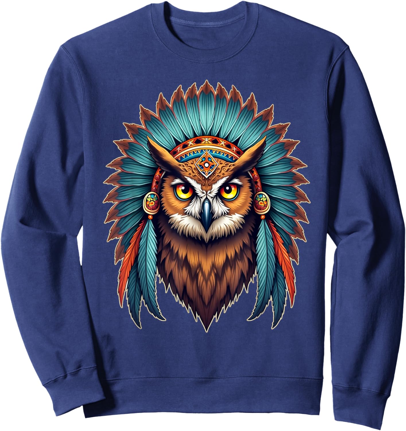 Headdress Owl Native American Pride, Indian Heritage Tribe Sweatshirt - Sweatshirt | Navy