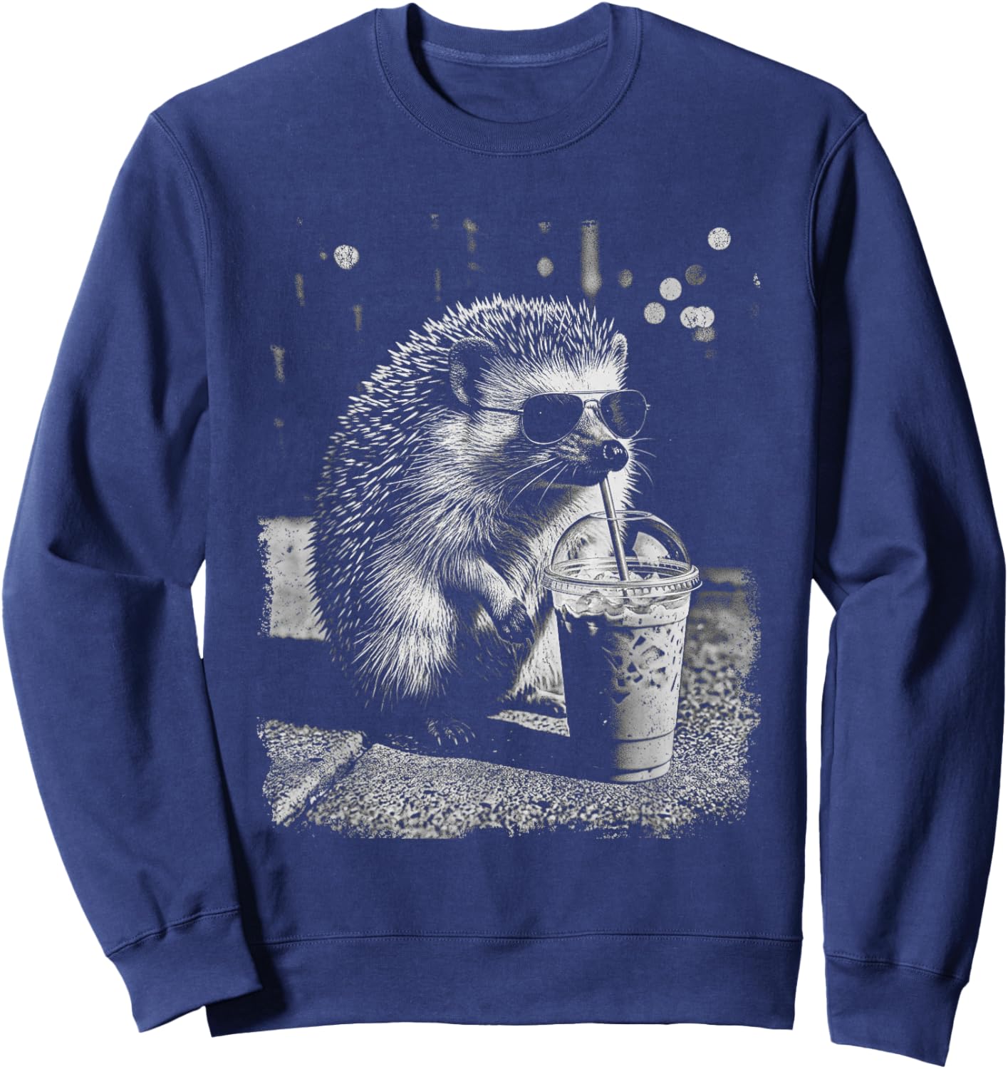 Hérisson Buvant du café glacé drôle Animal Meme Humour Sweatshirt - Sweatshirt | Navy