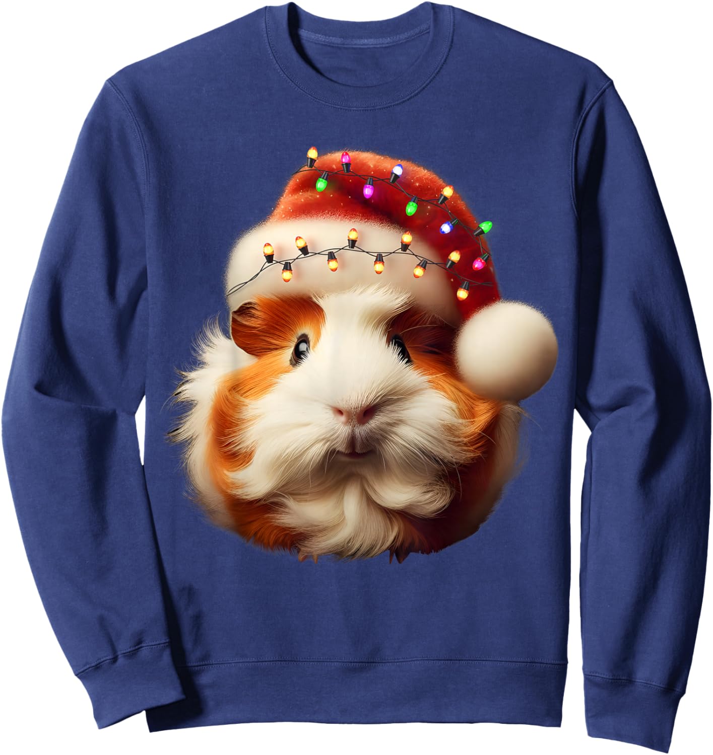 Funny Guinea Pig Christmas Reindeer Christmas Lights Pajama Sweatshirt - Sweatshirt | Navy