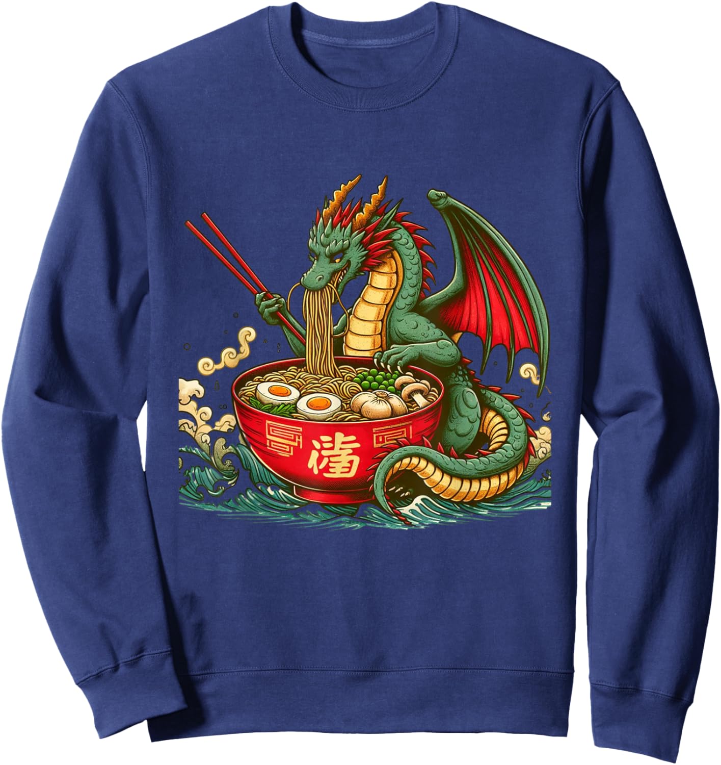 Kawaii Dragon Ramen Noodles Japanese Art Dragon Anime Sweatshirt - Sweatshirt | Navy