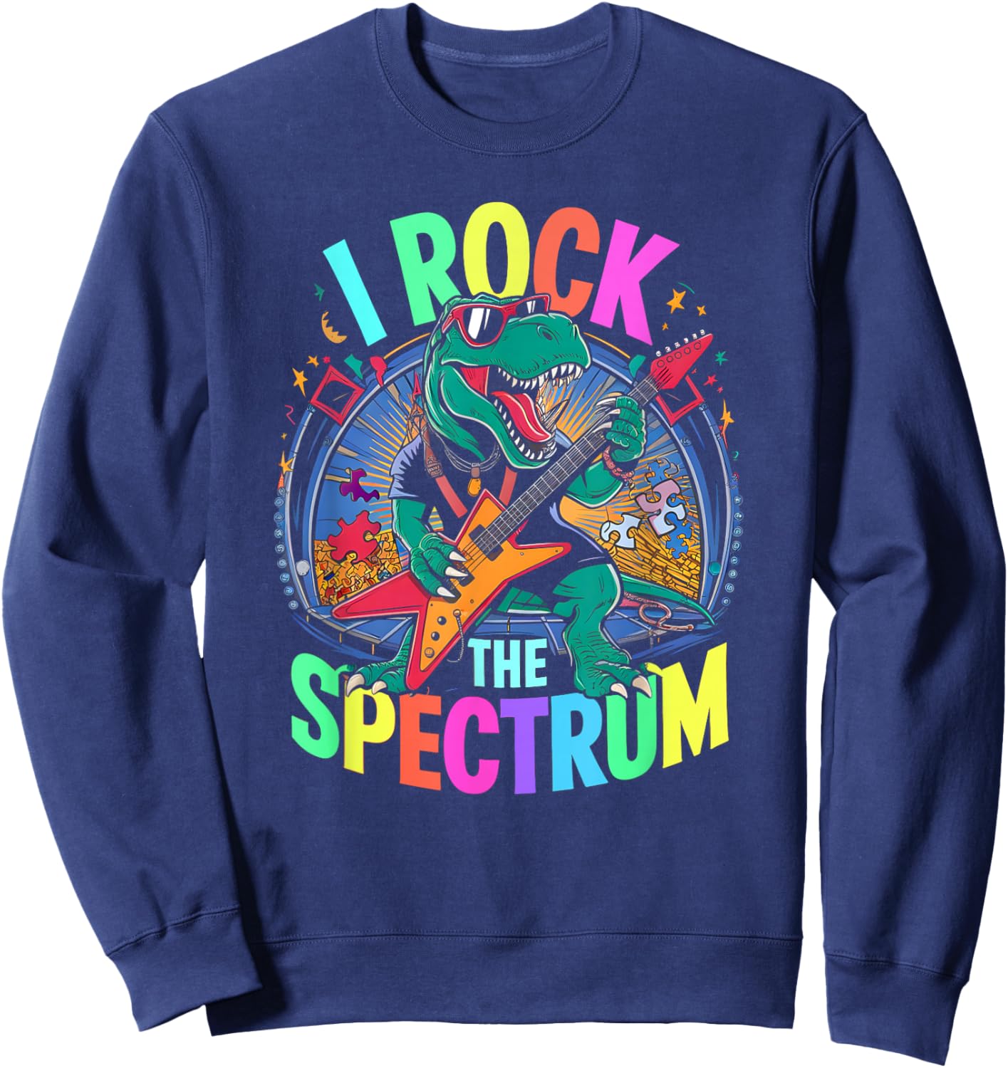 Rockstar Autism I ROCK THE SPECTRUM Teacher Respect Support Sweatshirt - Sweatshirt | Navy