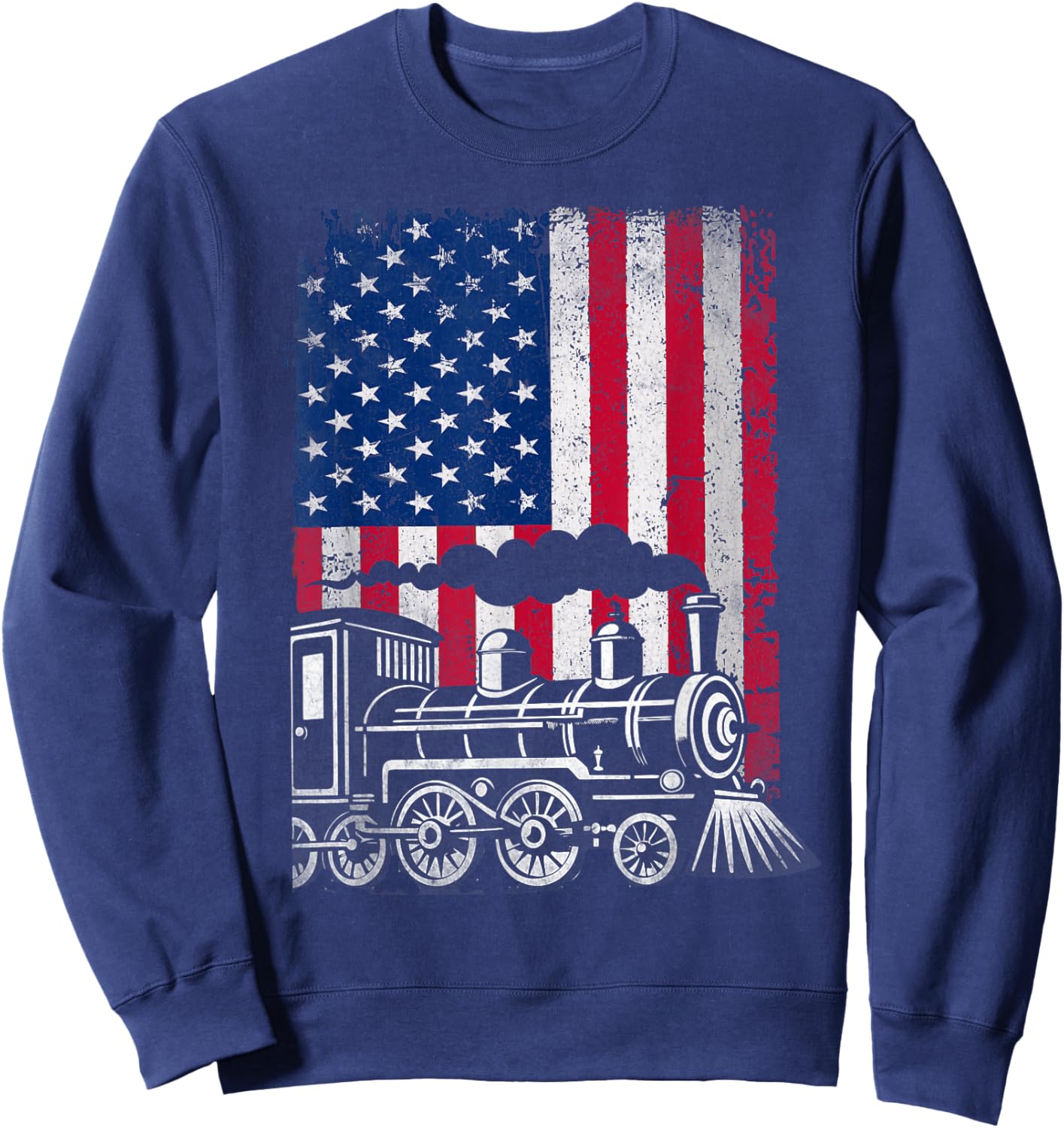 Patriotic Train Locomotive American Flag Railroad Conductor Sweatshirt - Sweatshirt | Navy