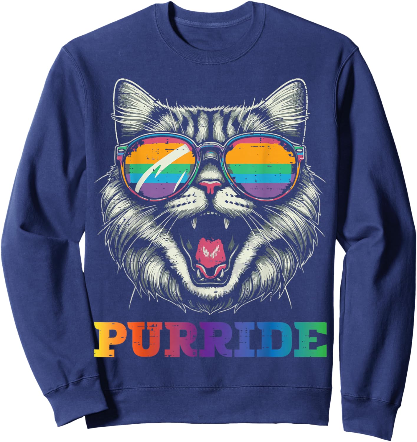 Gay Pride Month Purride Cat LGBTQ Ally Rainbow Men Women Sweatshirt - Sweatshirt | Navy