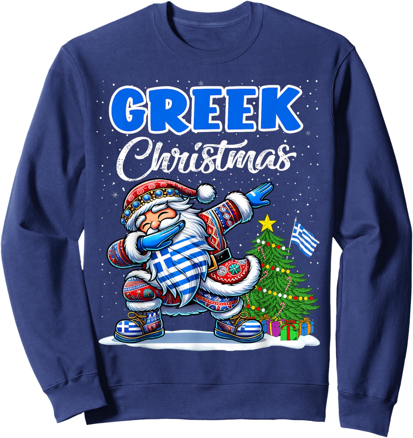 Greece Dabbing Santa Christmas Greece Flag for Kids Sweatshirt - Sweatshirt | Navy