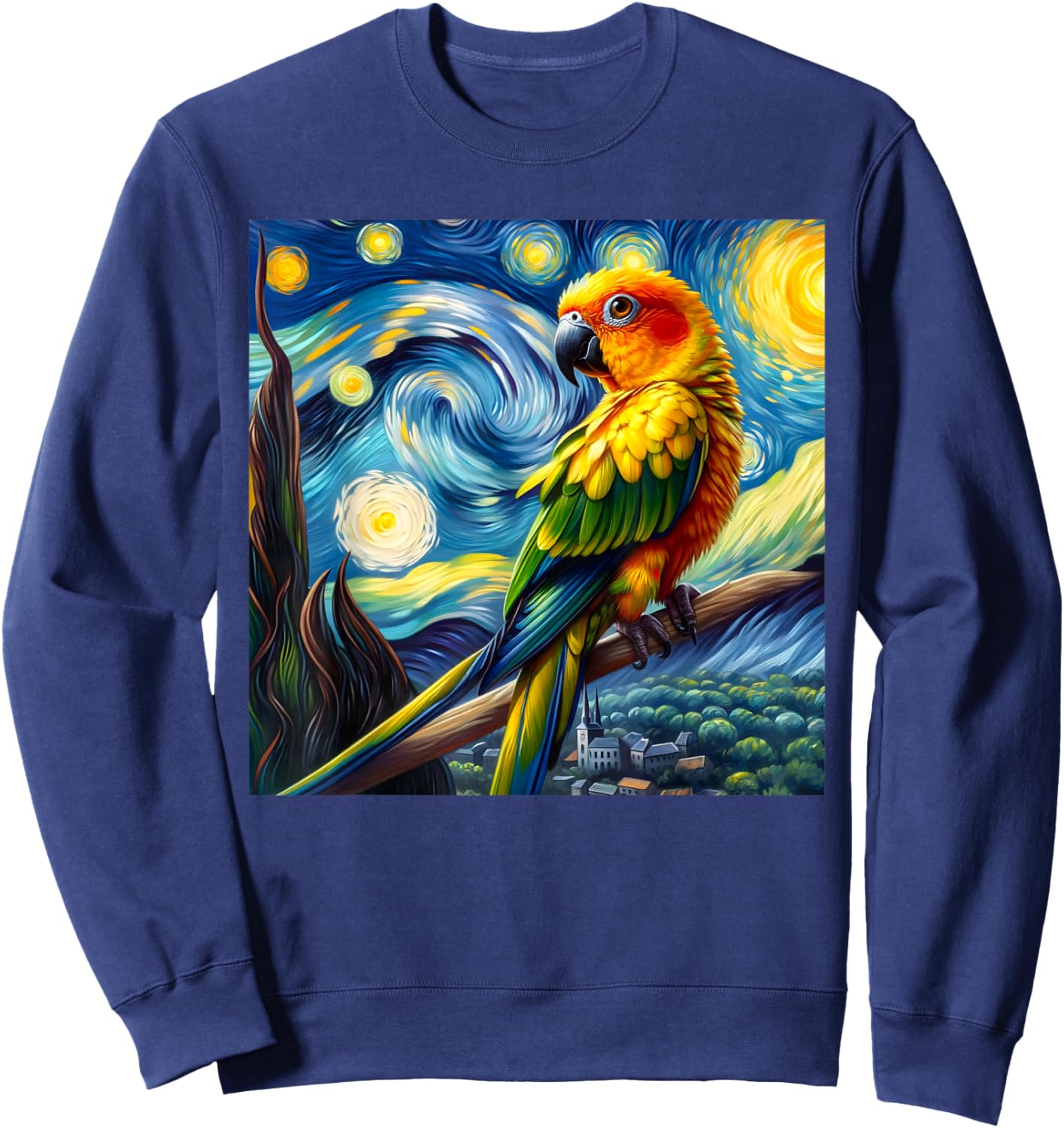 Sun Conure Mom Starry Night Sky Art Van Gogh Bird Parrot Sweatshirt - Sweatshirt | Navy