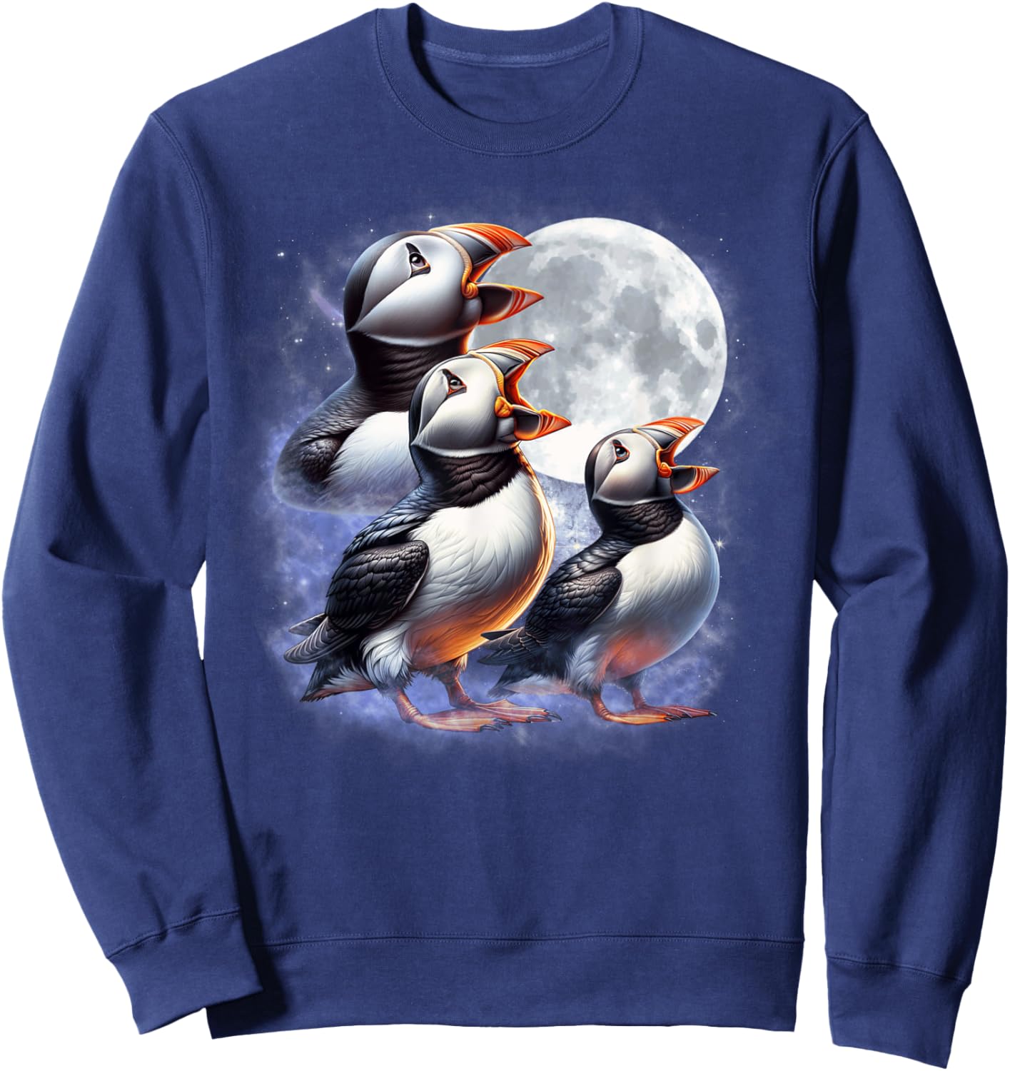 Three Puffins Moon Funny Puffin Howling Wolfs Moon Parody Sweatshirt - Sweatshirt | Navy