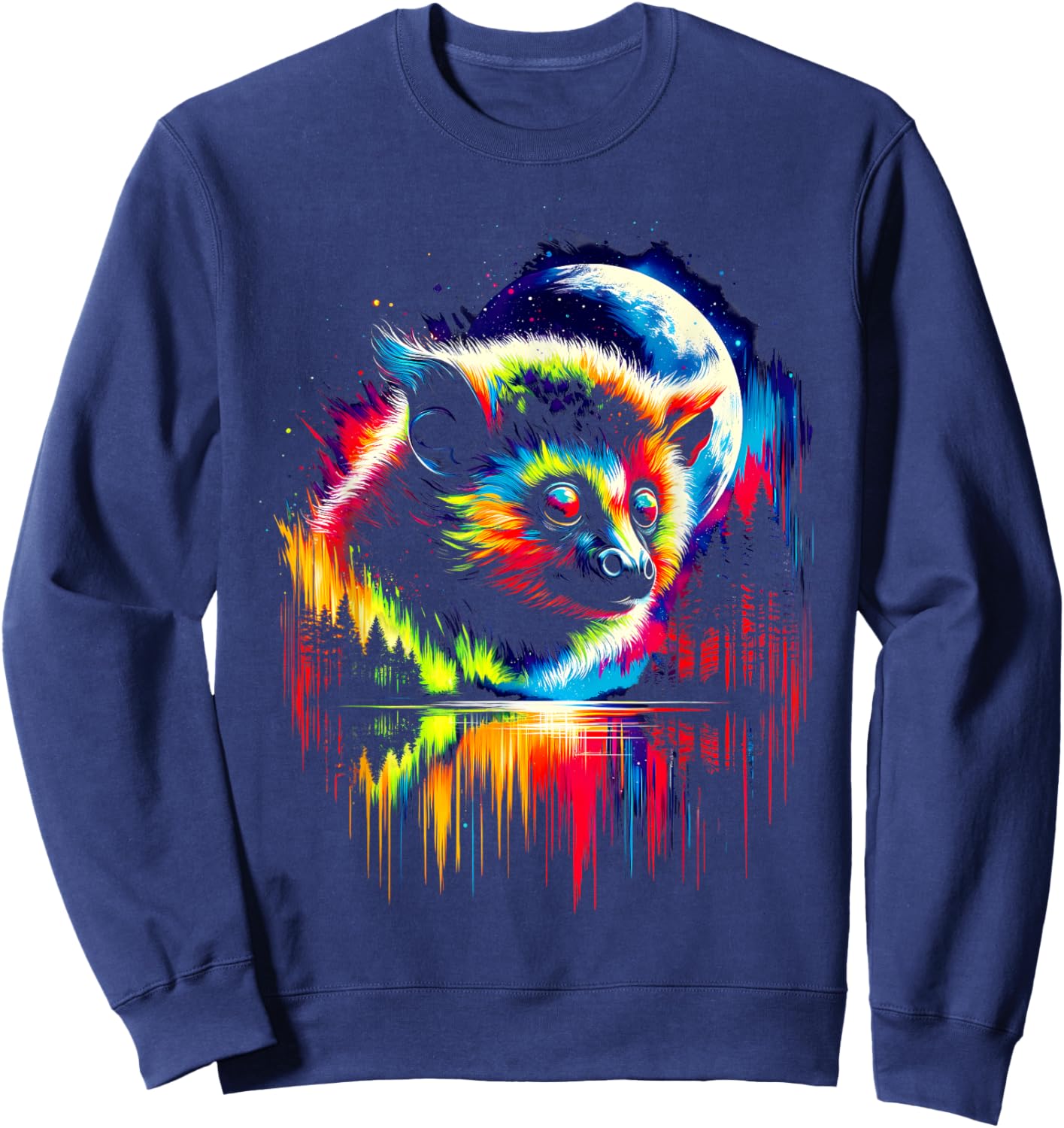 Colorful Aye-aye Spirit Animal Cool Illustration Art Sweatshirt - Sweatshirt | Navy