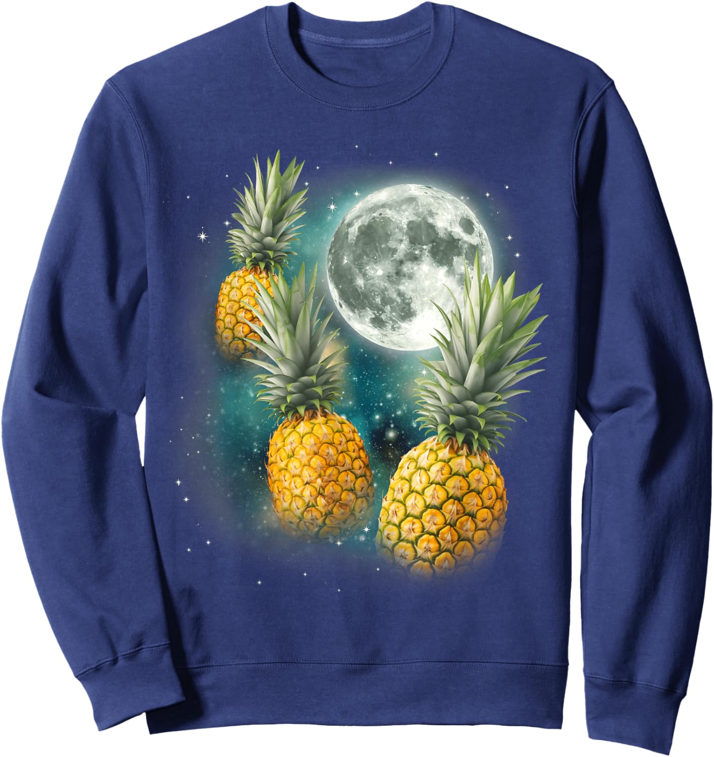 Three Pineapple Moon | Funny Tropical Fruit Cursed Meme Sweatshirt - Sweatshirt | Navy