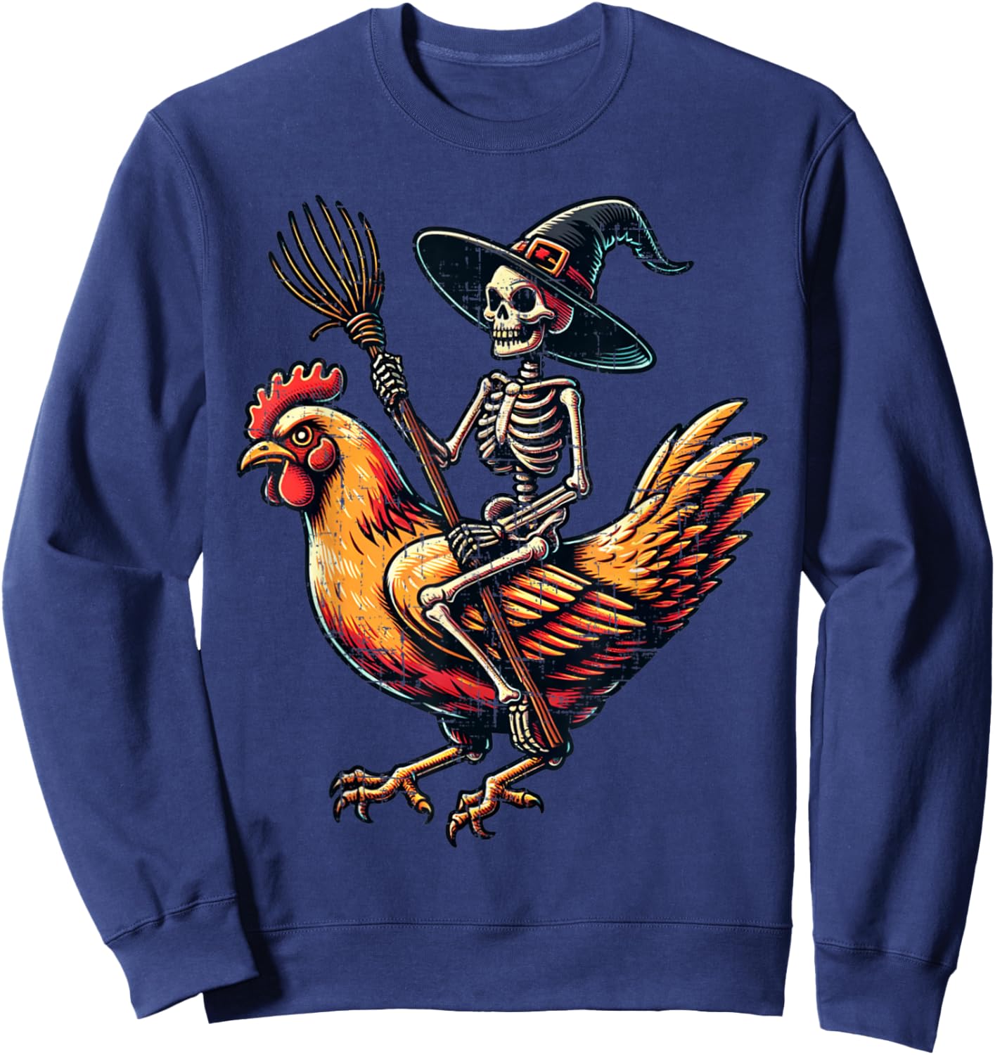 Skeleton Riding A Chicken Funny Halloween Pumpkin Boys Sweatshirt - Sweatshirt | Navy