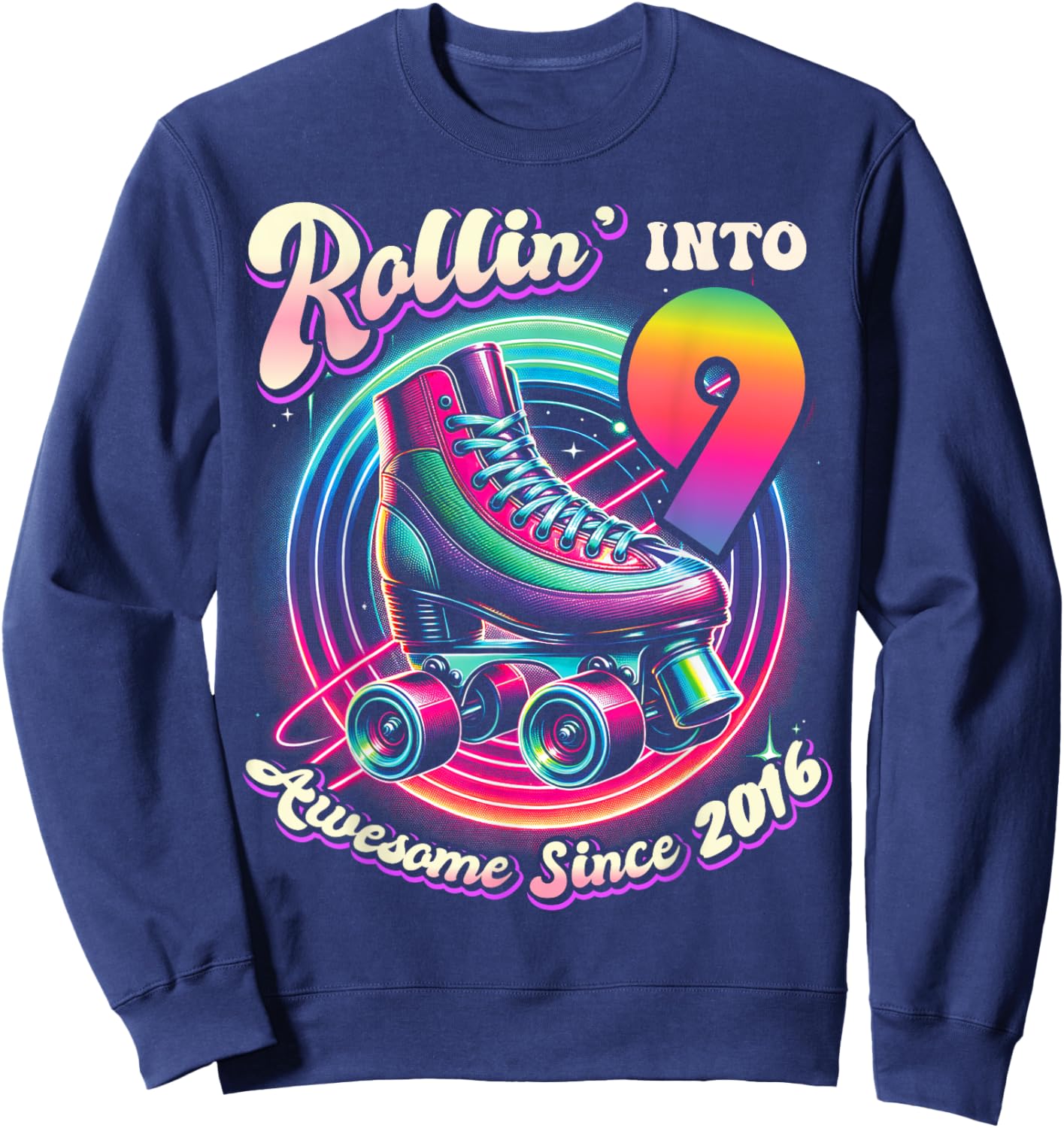 Birthday Roller Skating 9th Girls Rollin into 9 Skate Party Sweatshirt - Sweatshirt | Navy