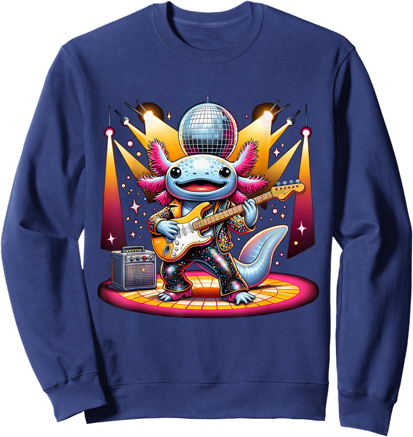 Disco Ball Guitar Axolotl Sweatshirt - Sweatshirt | Navy