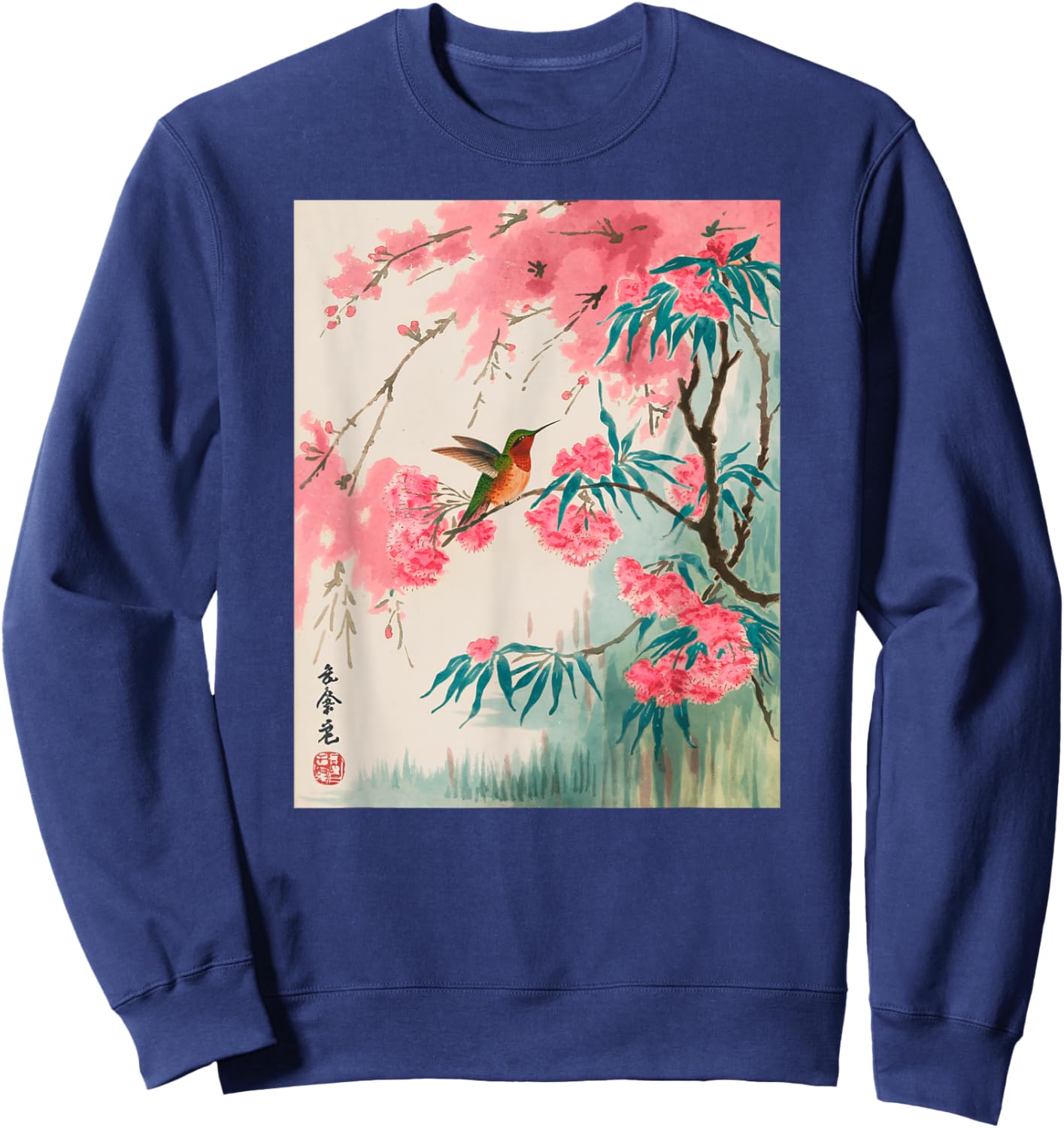 Hummingbird Japanese Art Kyosai Vintage Japan Artwork Sweatshirt - Sweatshirt | Navy