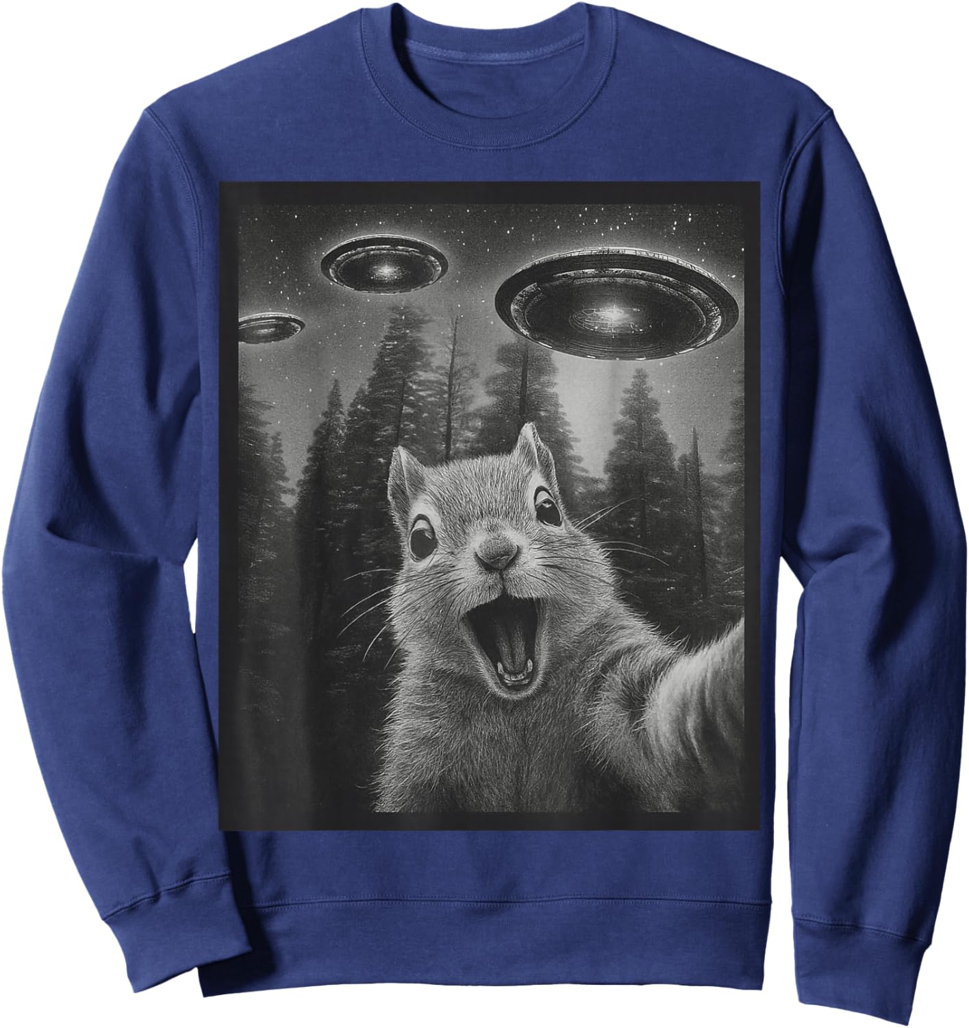 Funny Squirrel Selfie Alien UFO Gifts Women Boy Kid Sweatshirt - Sweatshirt | Navy