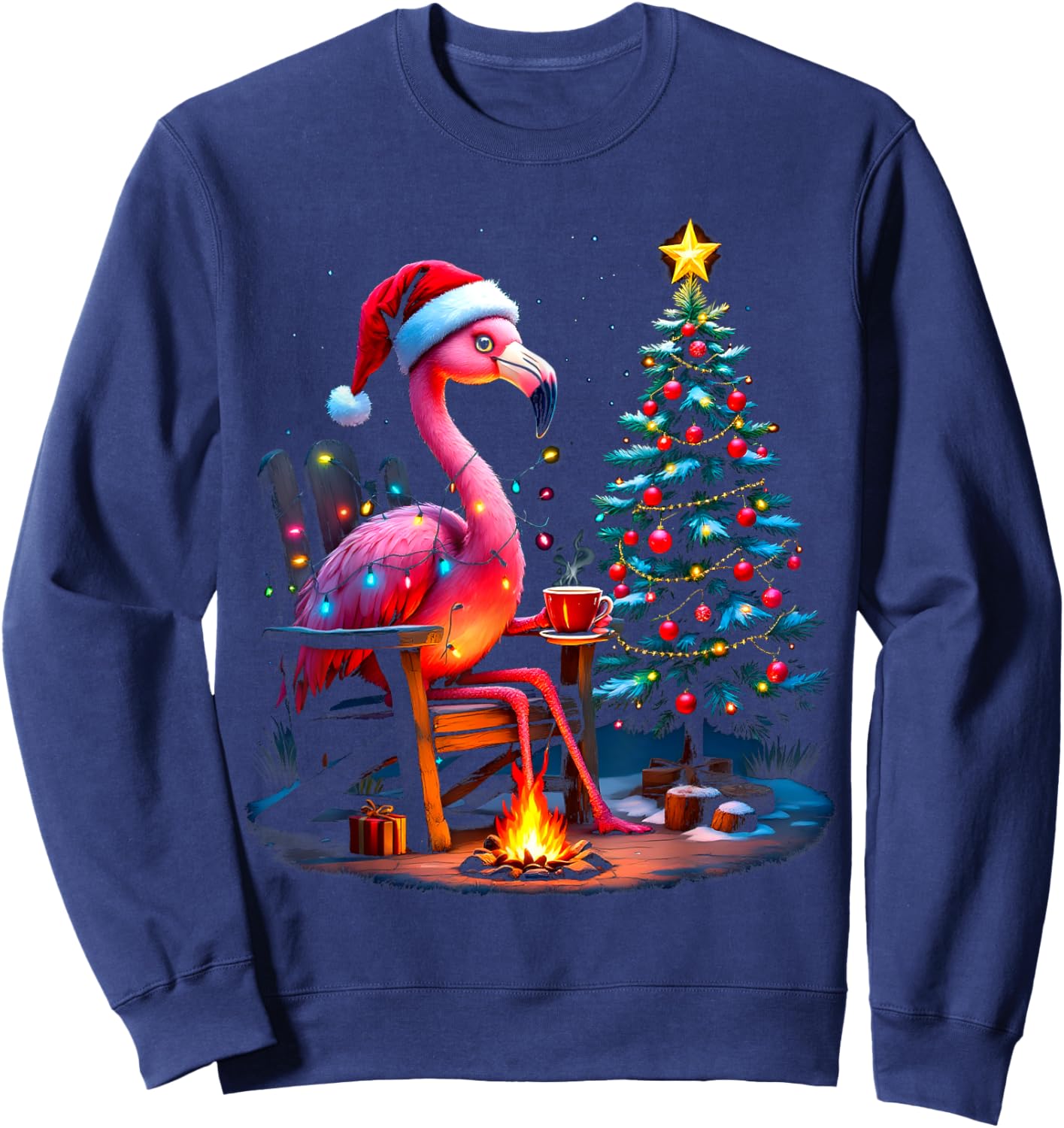 Funny Christmas Flamingo Santa Lights Winter Men Women Kids Sweatshirt - Sweatshirt | Navy