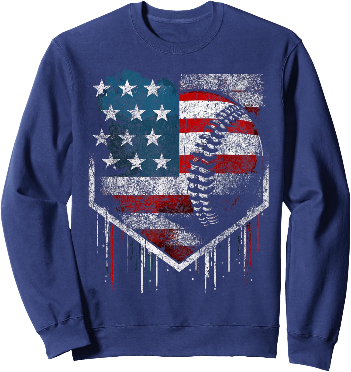 Baseball Dripping Retro American Flag Sweatshirt - Sweatshirt | Navy