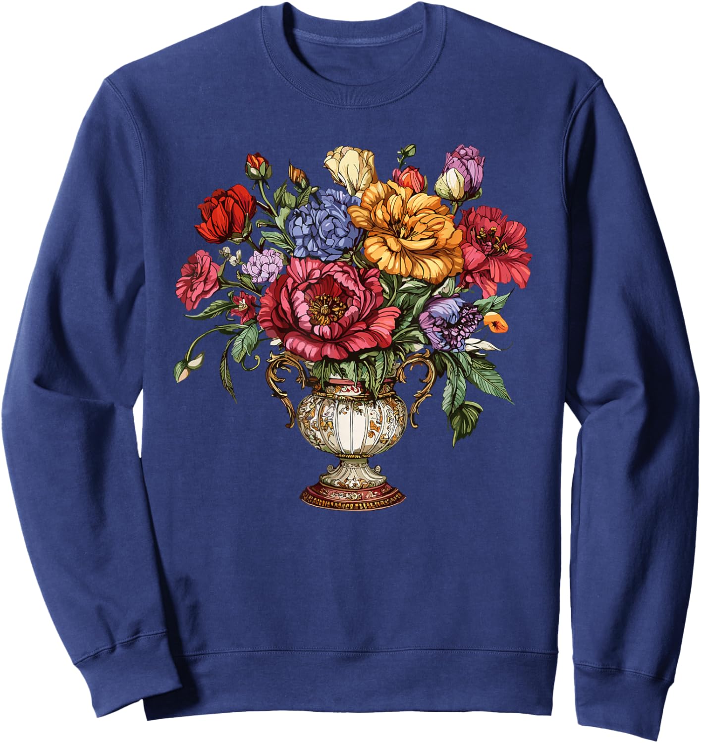 Victorian Floral Vase Elegant Bouquet Garden Flowers Sweatshirt - Sweatshirt | Navy
