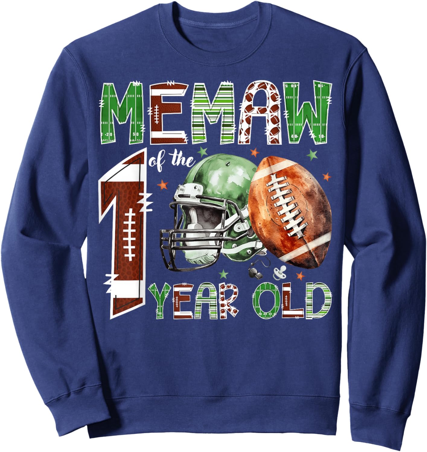 Memaw of The 1 Year Old Football Lover 1st Birthday Boy Sweatshirt - Sweatshirt | Navy
