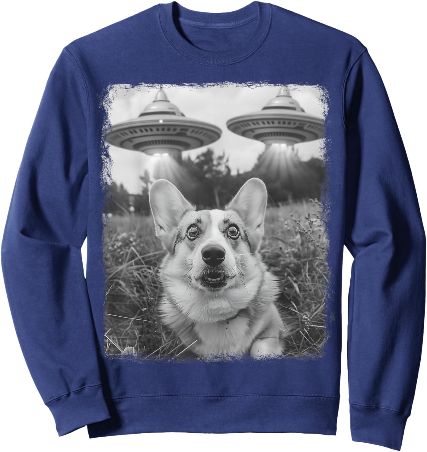 Corgi Dog UFO Alien Extraterrestrial Selfie Sweatshirt - Sweatshirt | Navy