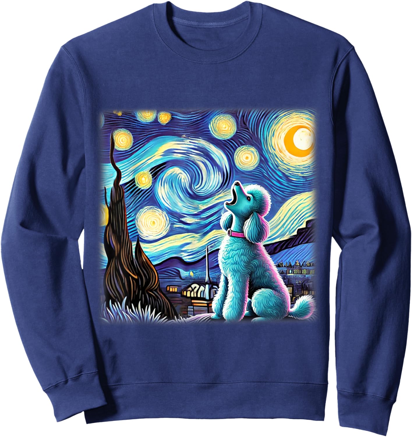 Poodle Starry Night Shirt Van Gogh Painting Poodle Dog Lover Men Women Kids Sweatshirt - Sweatshirt | Navy