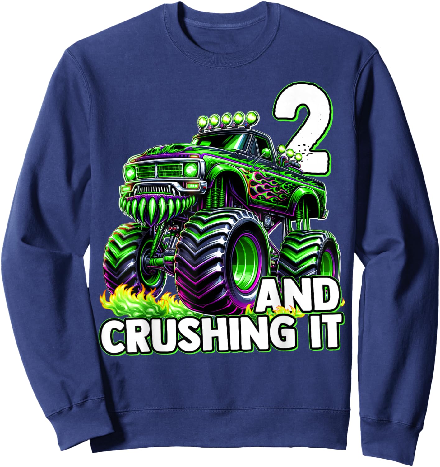 Monster Truck 2nd Birthday Boy 2 and Crushing It Sweatshirt - Sweatshirt | Navy