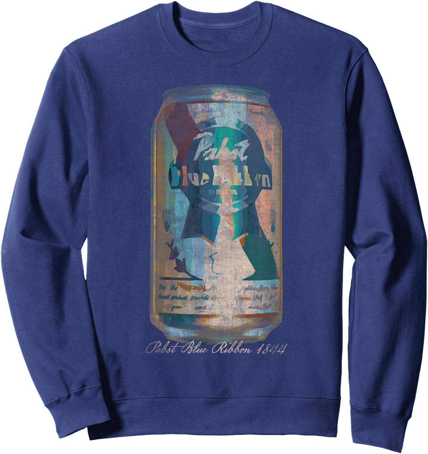 Pabst Blue Ribbon -Adults Painted Artwork PBR Beer Can , Black, Small, Short Sleeve, Classic Fit, Machine-Washable, Soft Fabric Sweatshirt - Sweatshirt | Navy