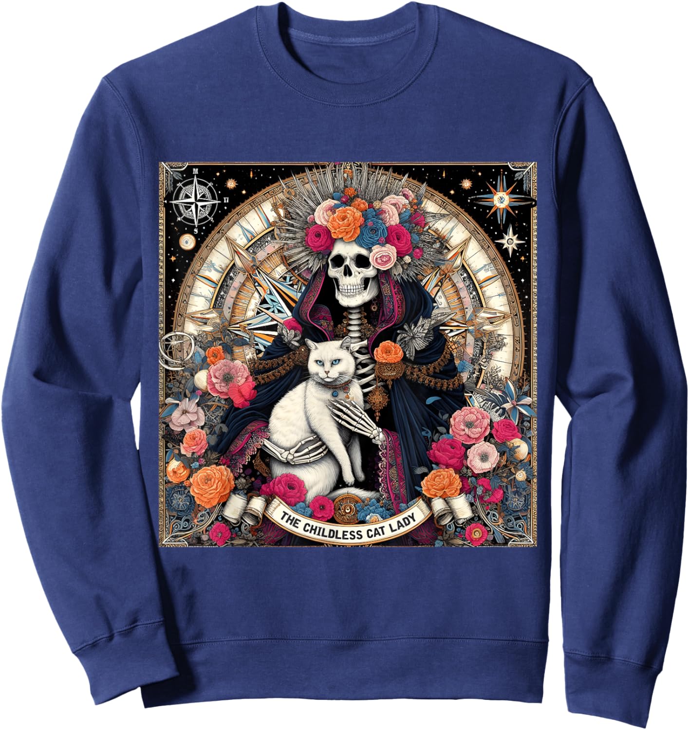 Childless Cat Lady Tarot Card Shirt Skeleton Cat Mom Mama Sweatshirt - Sweatshirt | Navy