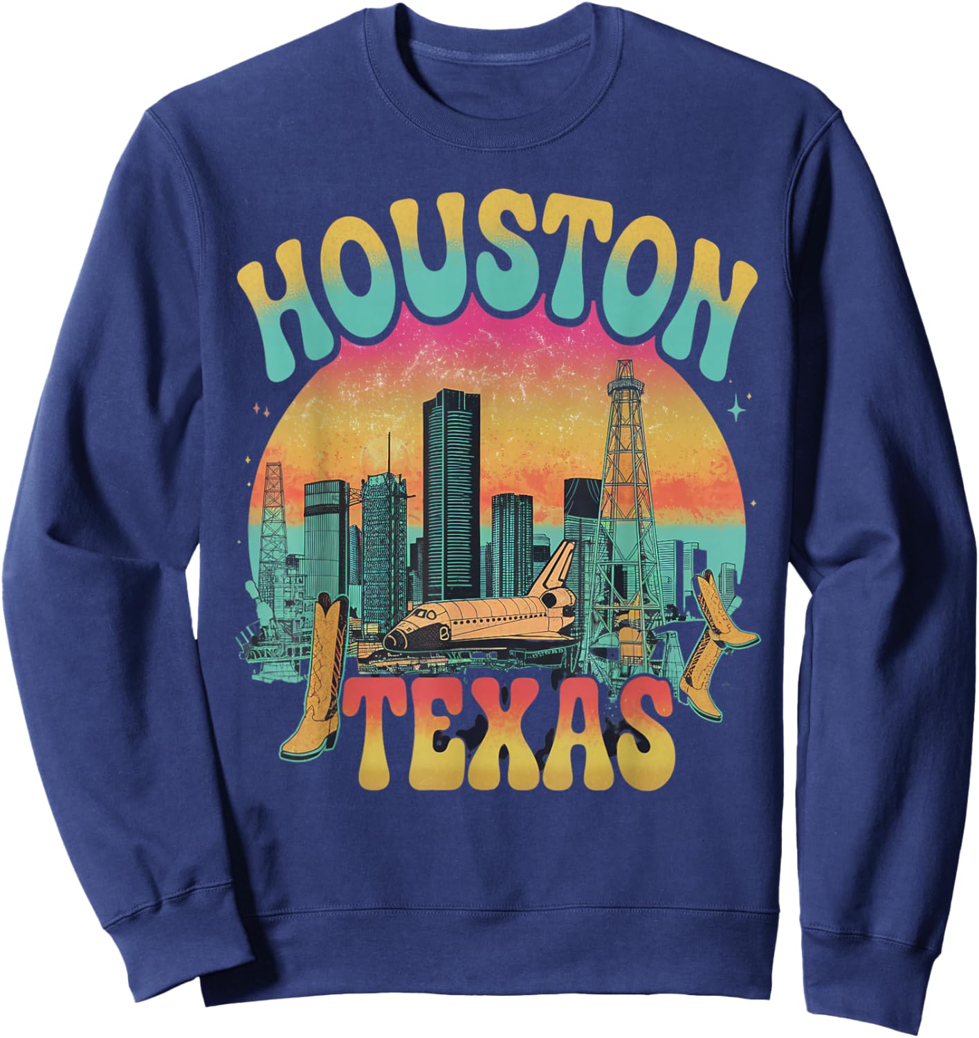 Retro Houston Texas Sunset Skyline Vintage Sweatshirt - Sweatshirt | Navy