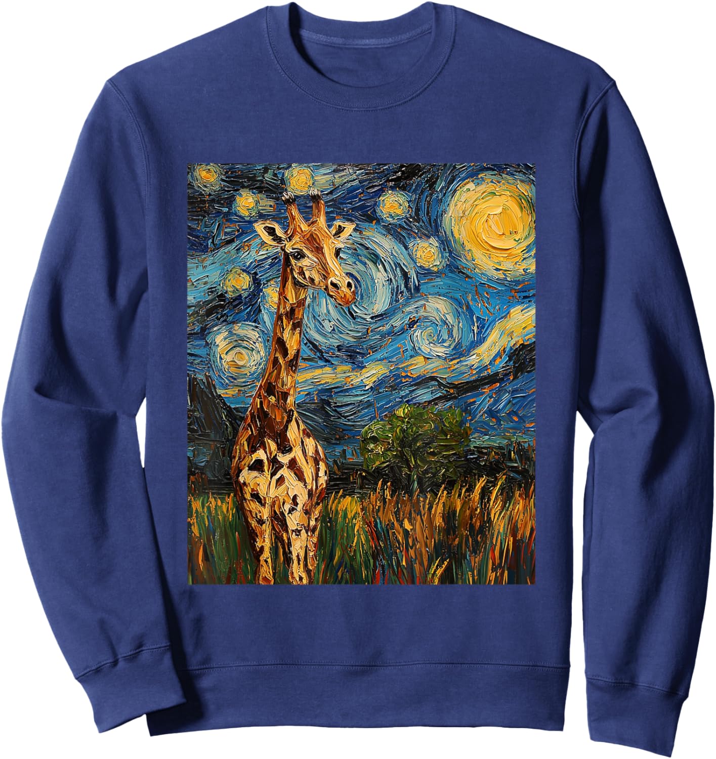 Cute Giraffe Africa - Van Gogh Style - Starry Night Sweatshirt - Sweatshirt | Navy