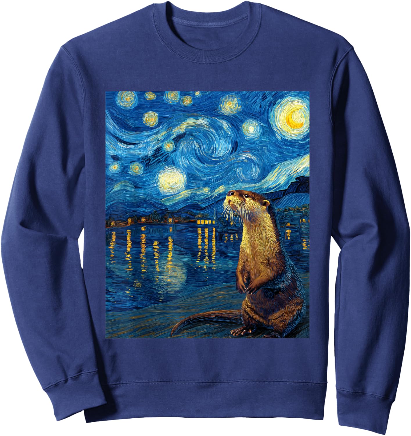 Otter Van Gogh Style Starry Night Funny Graphic Sweatshirt - Sweatshirt | Navy
