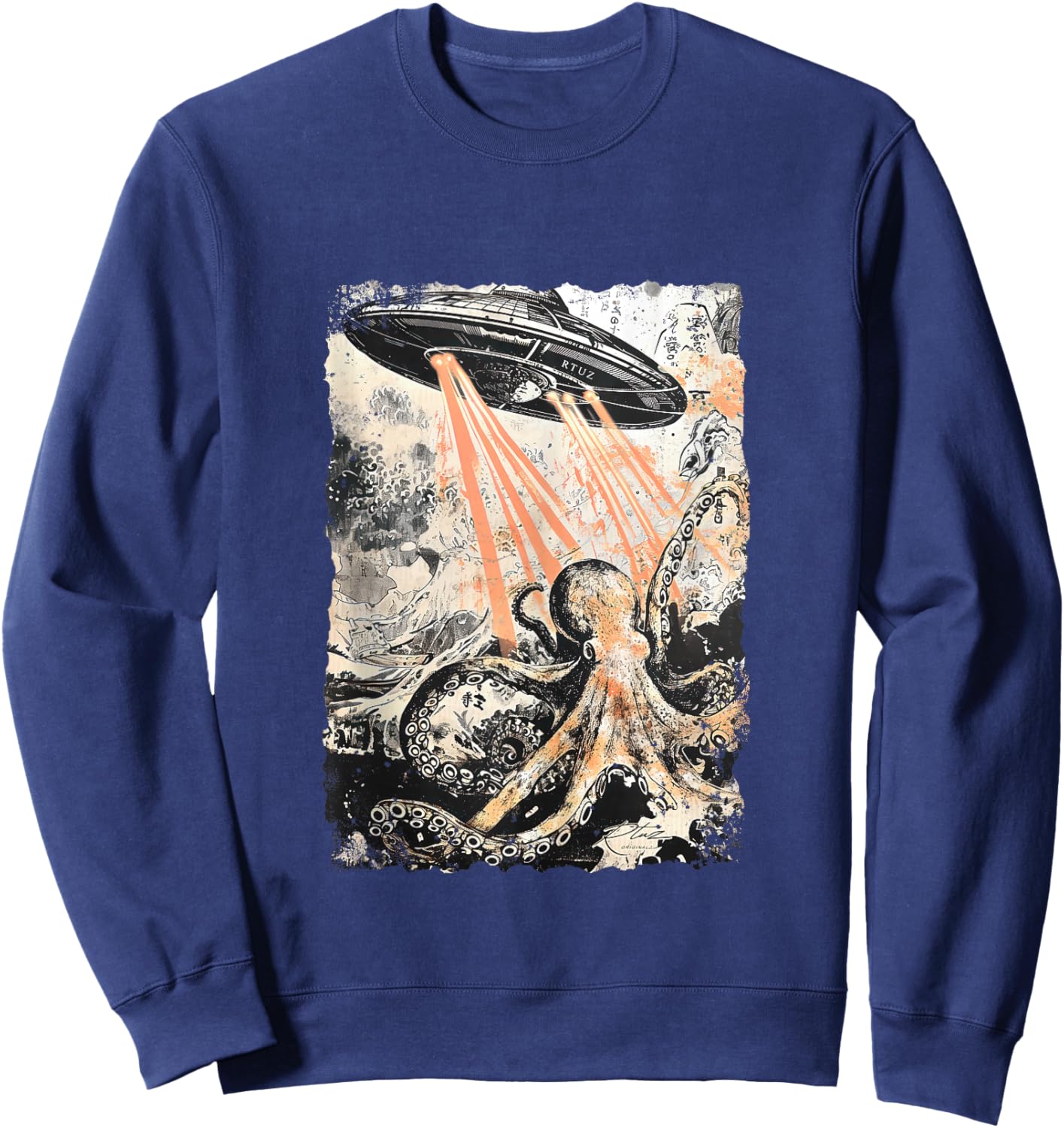 Vintage Octopus UFO UAP Alien Octopus Octopus Sweatshirt - Sweatshirt | Navy