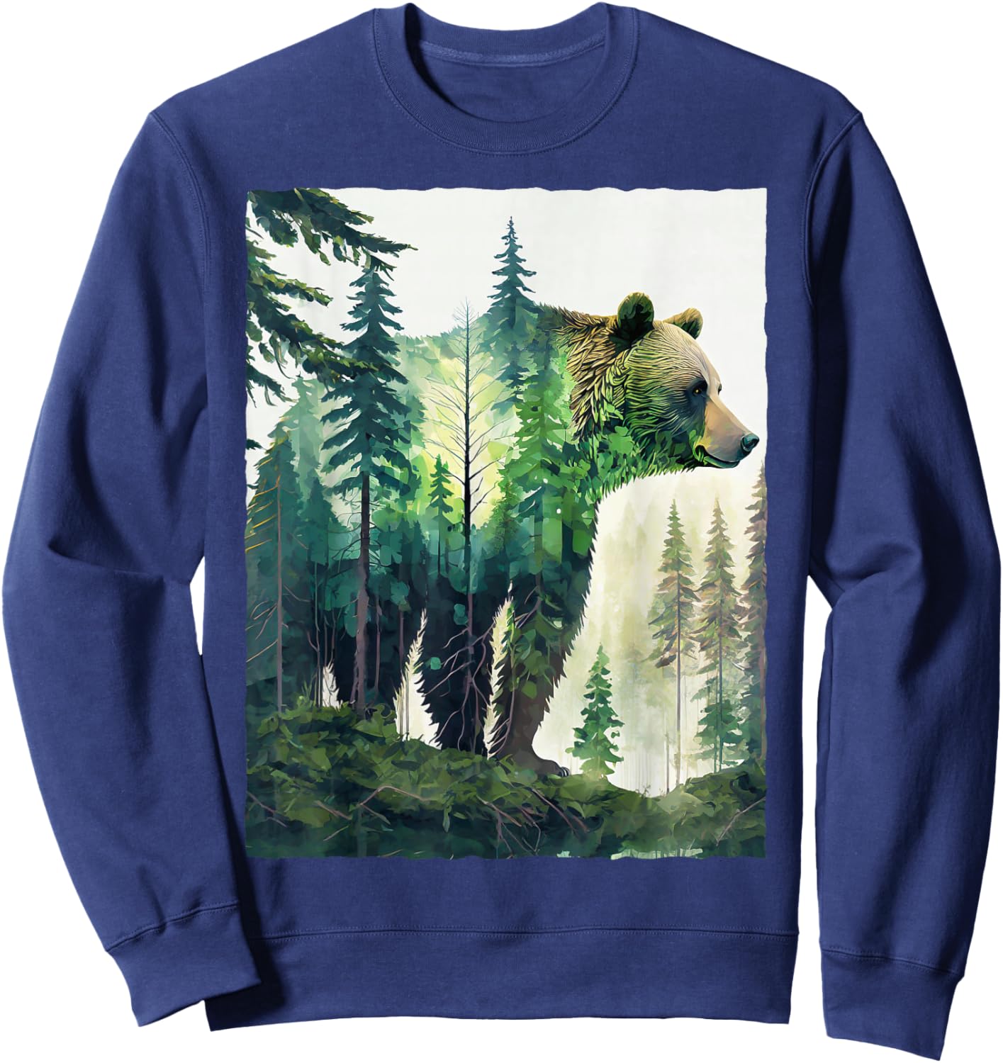 Grizzly Bear Forest Nature Silhouette Hiking Camping Outdoor Sweatshirt - Sweatshirt | Navy