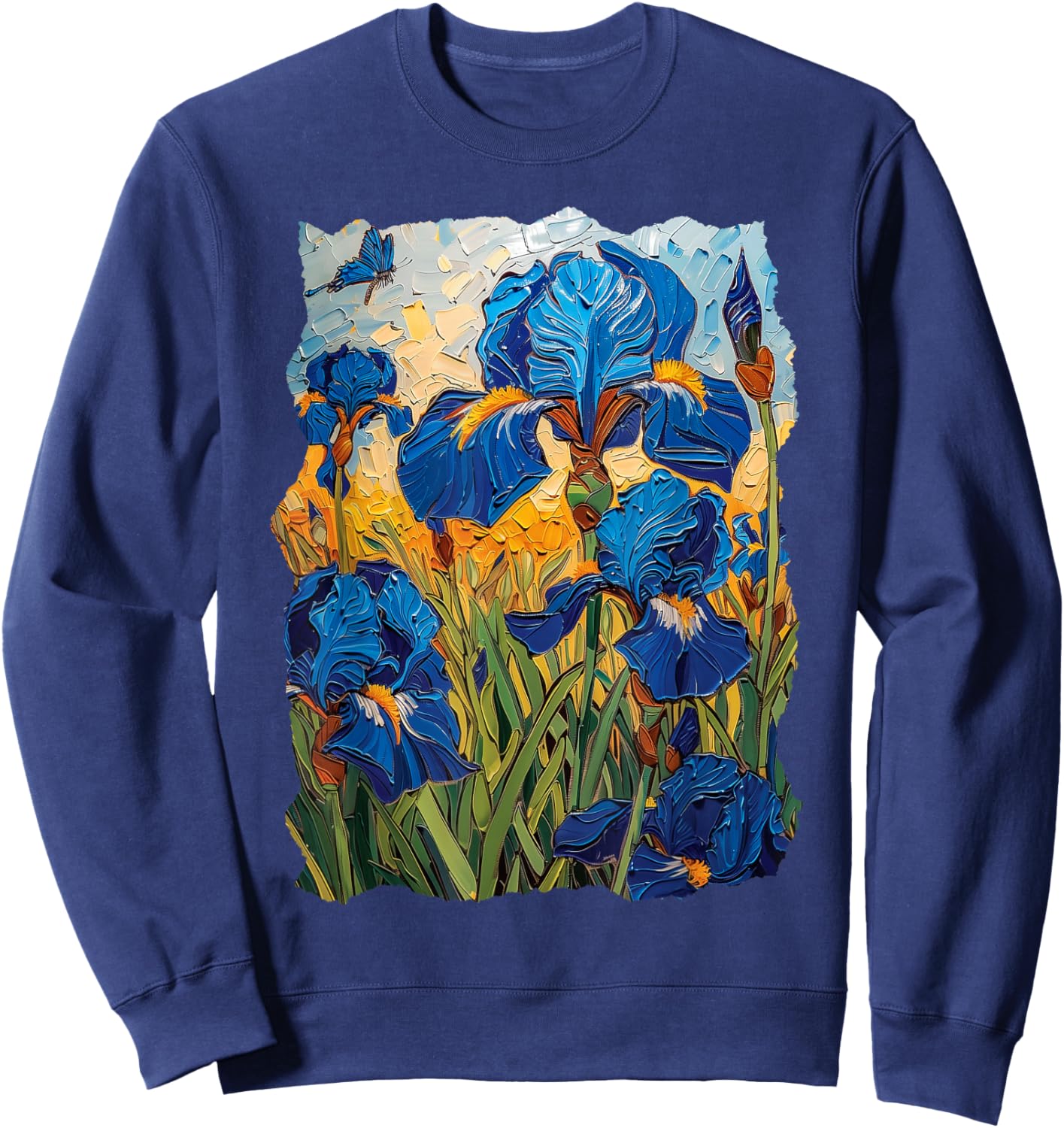 Starry Night Van Gogh Artistic Irises and Butterflies Sweatshirt - Sweatshirt | Navy