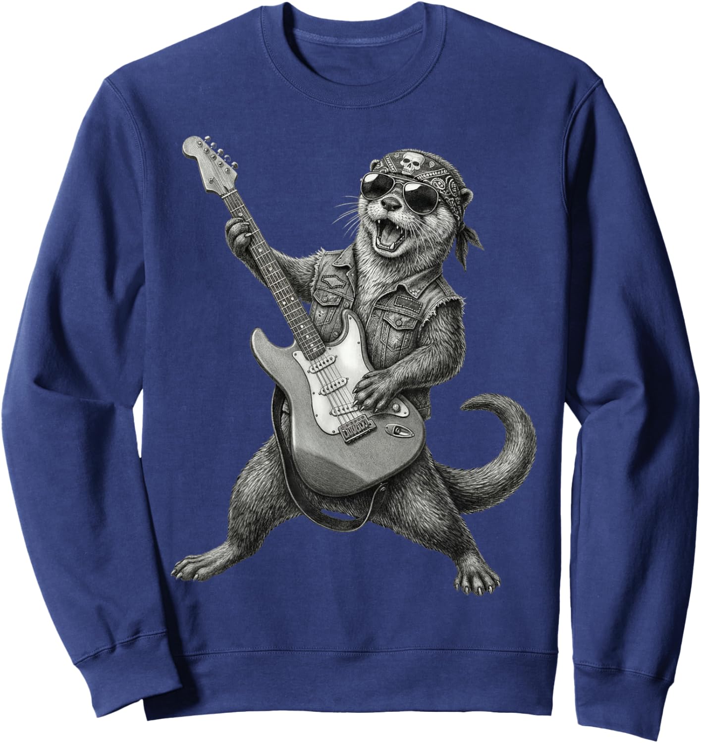 Otter Playing Guitar Rock & Roll Otters Rocker Music Sweatshirt - Sweatshirt | Navy