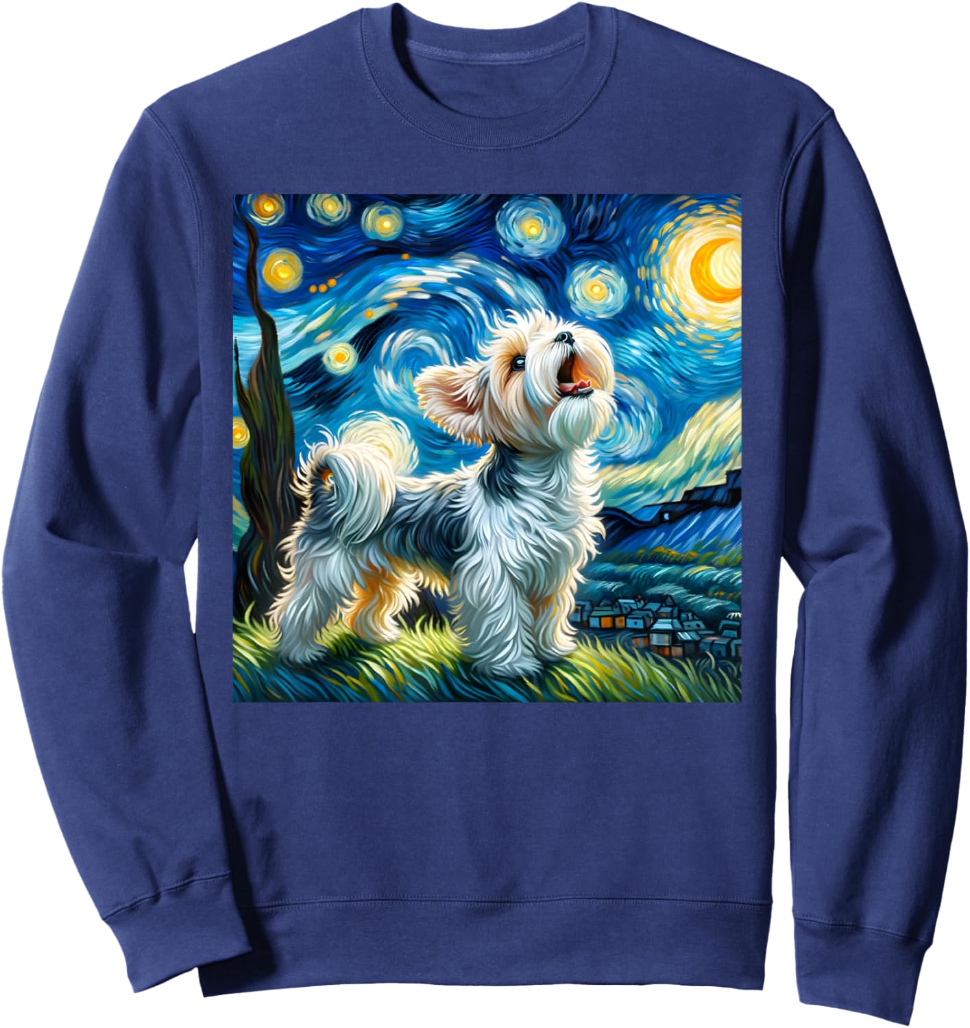 Morkie Howling At The Moon Surreal Starry Night Sky Dog Art Women Kids Sweatshirt - Sweatshirt | Navy