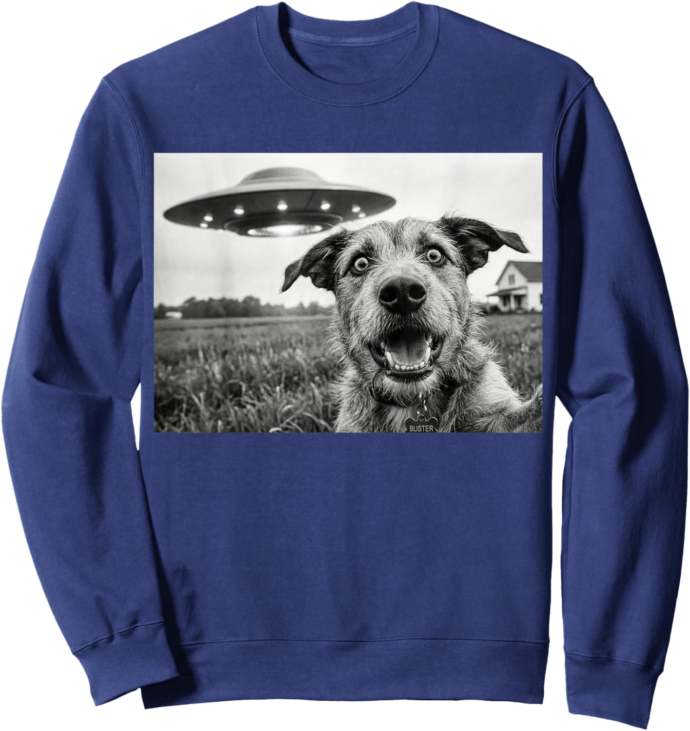 Funny Dog Selfie UFO Flying Saucer Sci-Fi Alien Sweatshirt - Sweatshirt | Navy