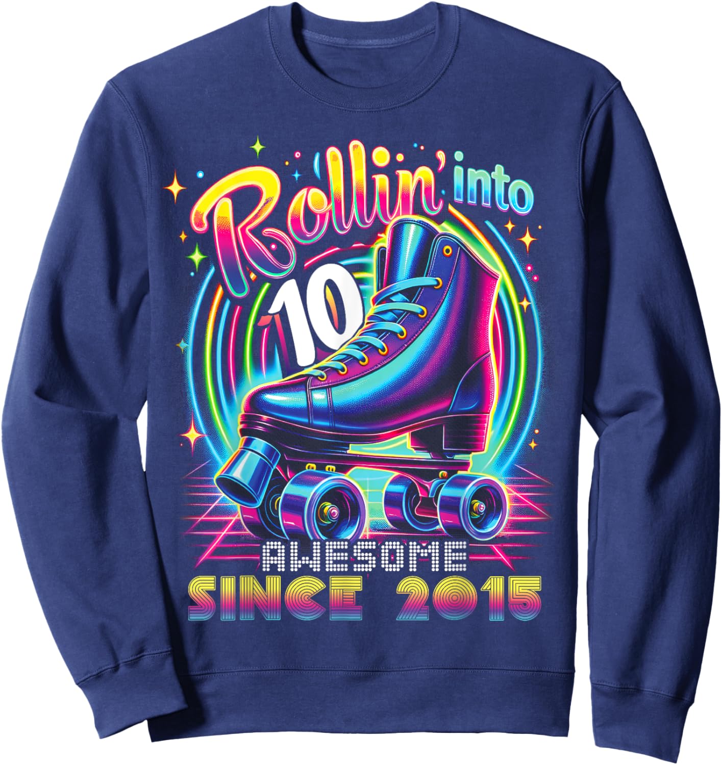 Birthday Roller Skating 10th Girl Rollin into 10 Skate Party Sweatshirt - Sweatshirt | Navy