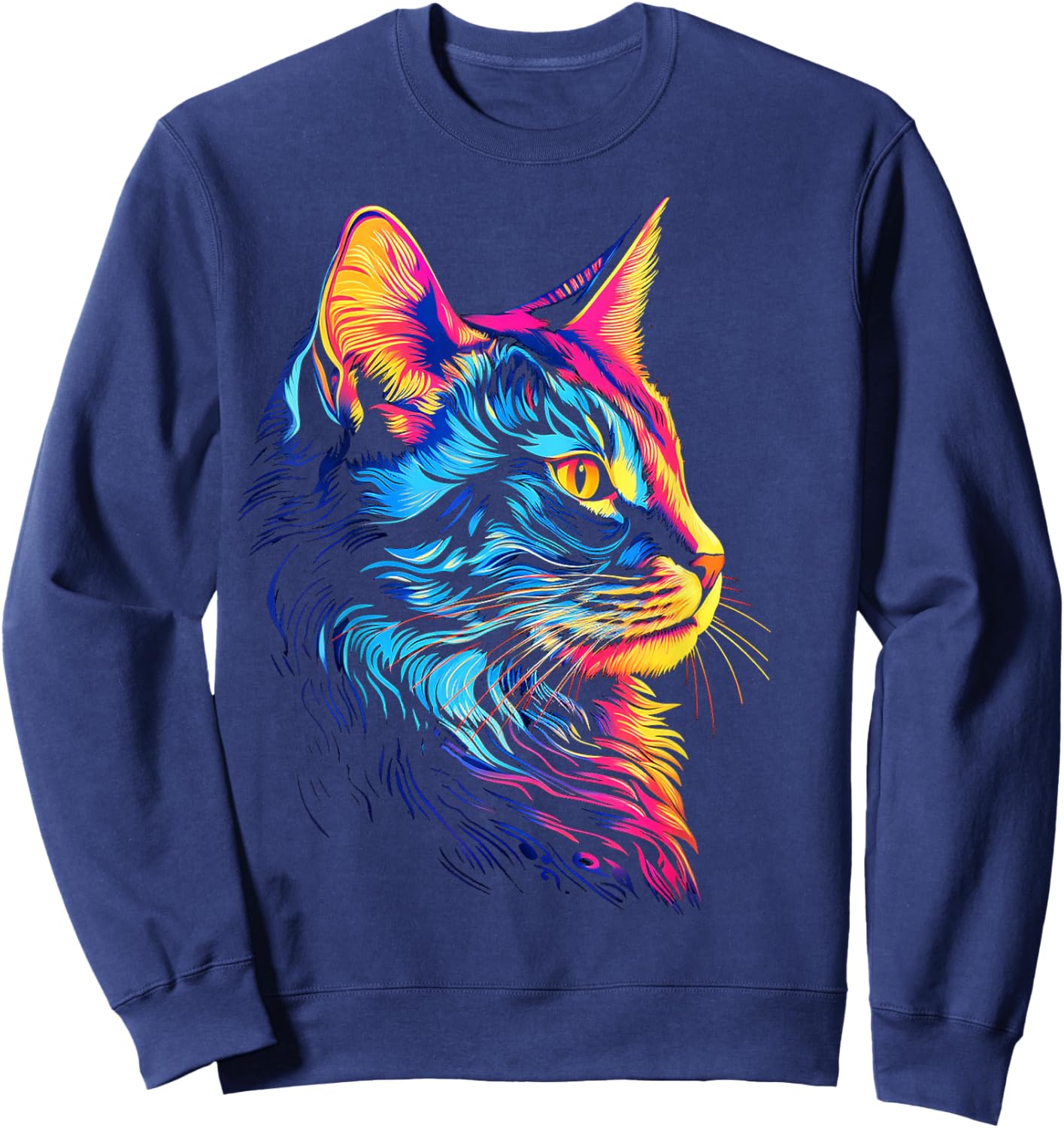 Cat Graphic Pet Art Cat Sweatshirt - Sweatshirt | Navy