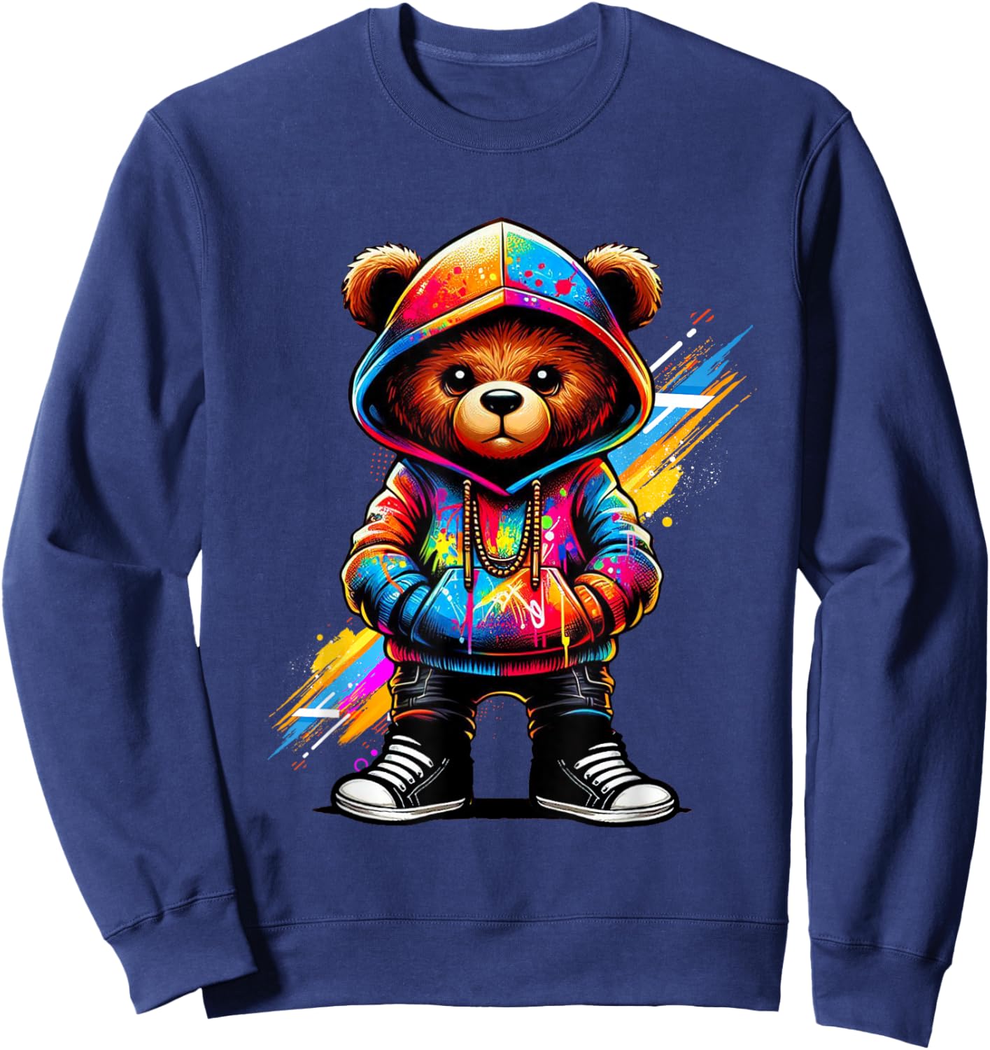 Hip Hop Teddy Bear Colorful Urban Rap Music Breakdancing Sweatshirt - Sweatshirt | Navy