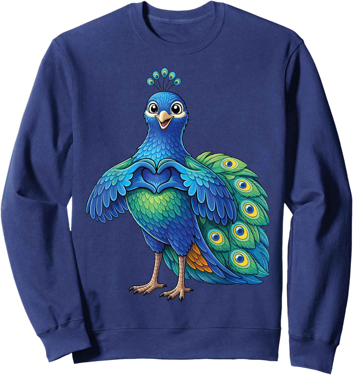 Peacock with Heart, Sweet Peace with Heart Symbol Sweatshirt - Sweatshirt | Navy