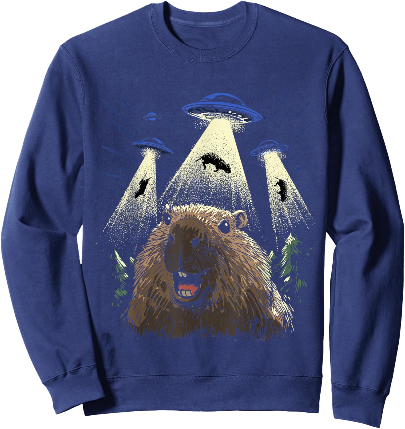 Alien Capybara Shirt Invasion Capybara Selfie UFO Abduction Sweatshirt - Sweatshirt | Navy