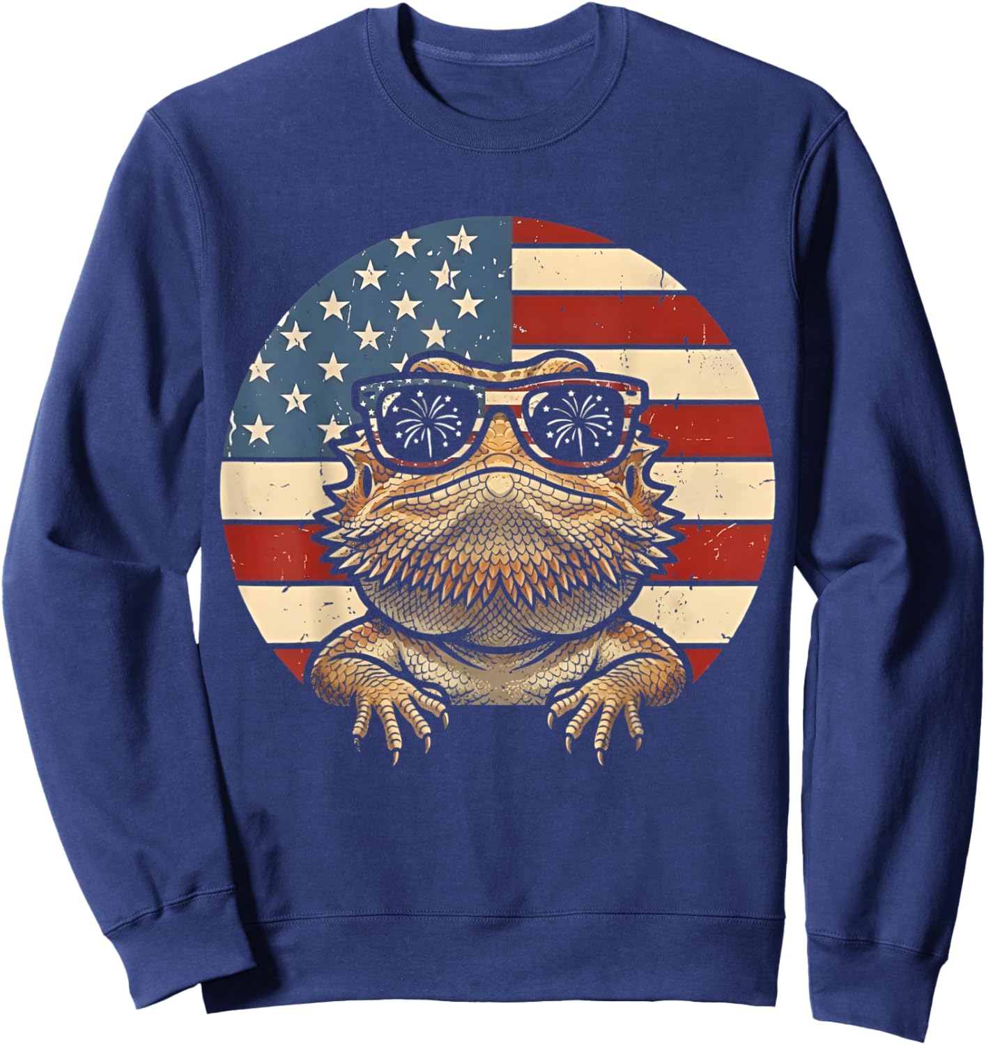Retro Bearded Dragon 4th of July America Lizard USA Flag Sweatshirt - Sweatshirt | Navy