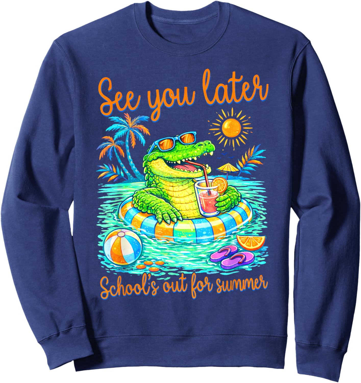 See You Later School’s Out for Summer Alligator Teacher Kids Sweatshirt - Sweatshirt | Navy