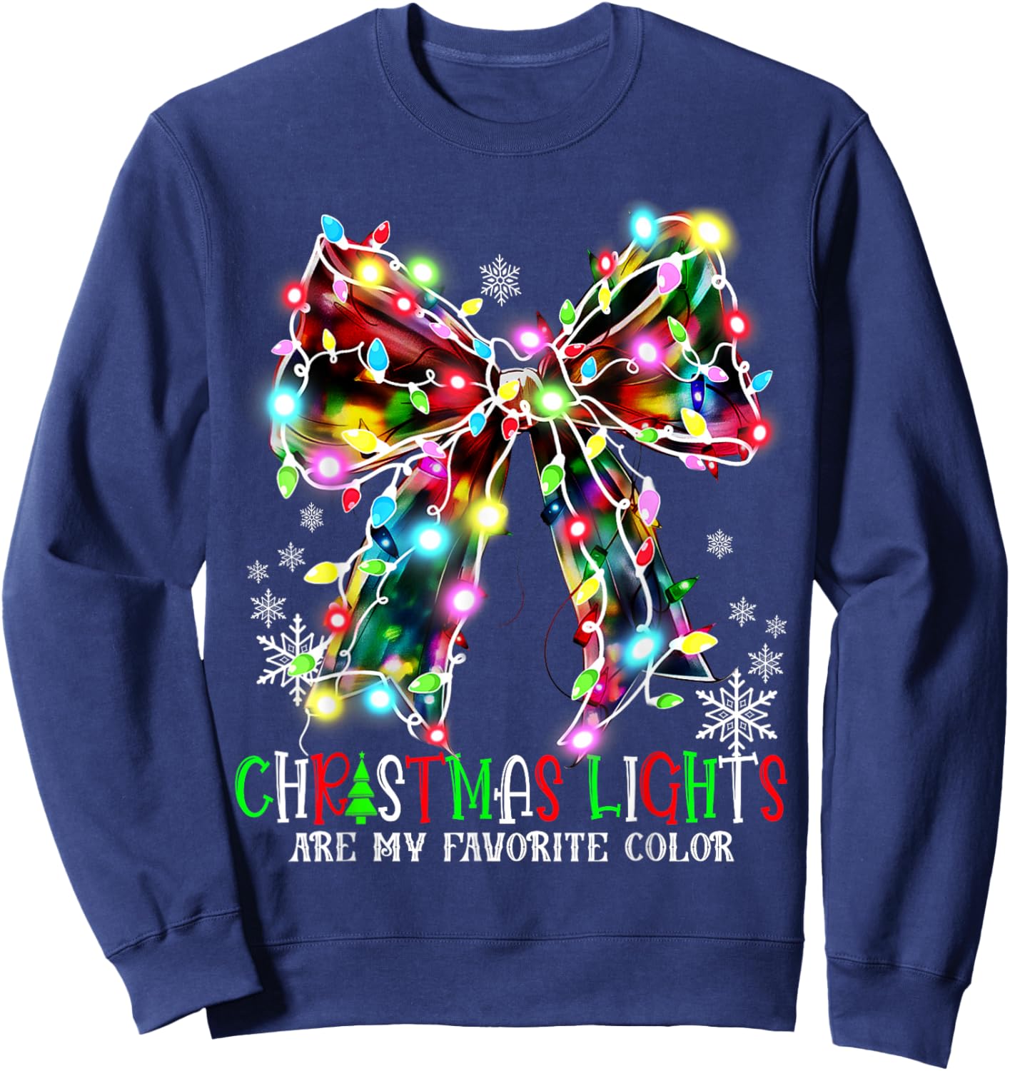 Christmas Lights Are My Favorite Color Coquette Bow Pajamas Sweatshirt - Sweatshirt | Navy