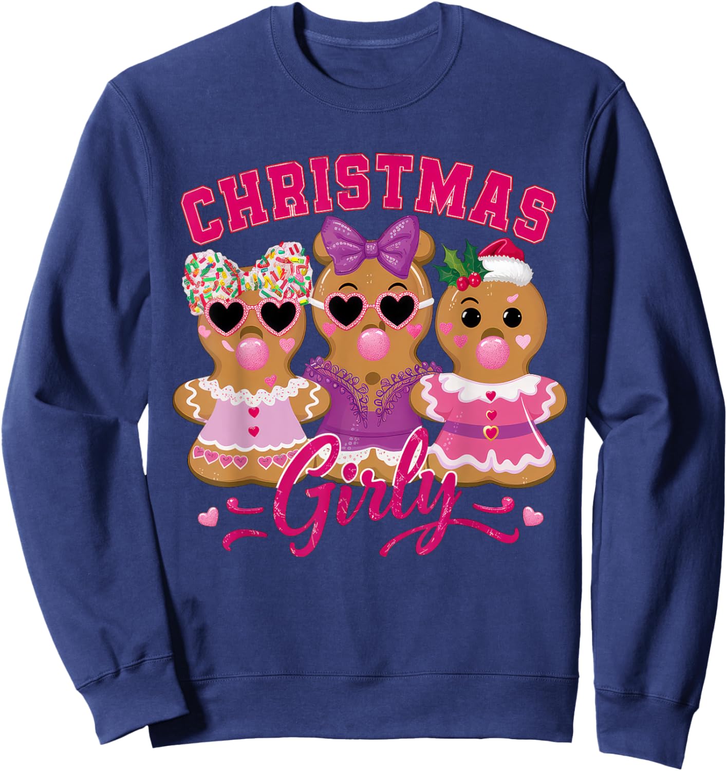 Coquette Bow Pink Gingerbread Christmas Girly Xmas Holiday Sweatshirt - Sweatshirt | Navy