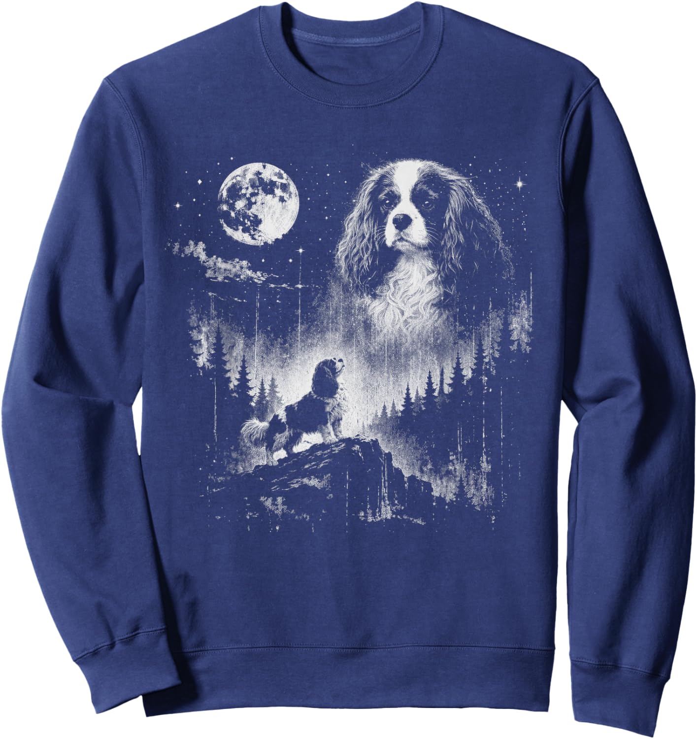 Cavalier King Charles Spaniel Howling At The Moon Retro Sweatshirt - Sweatshirt | Navy