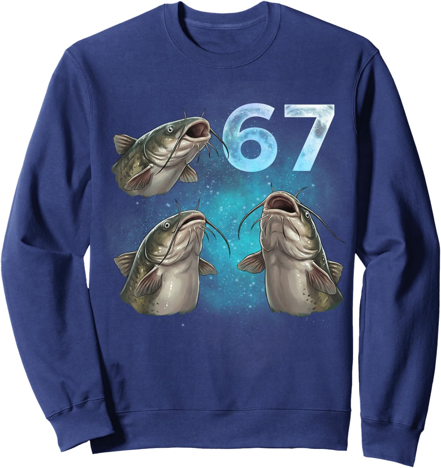 67 Meme Catfish Howling at the Moon Six Seven Sweatshirt - Sweatshirt | Navy