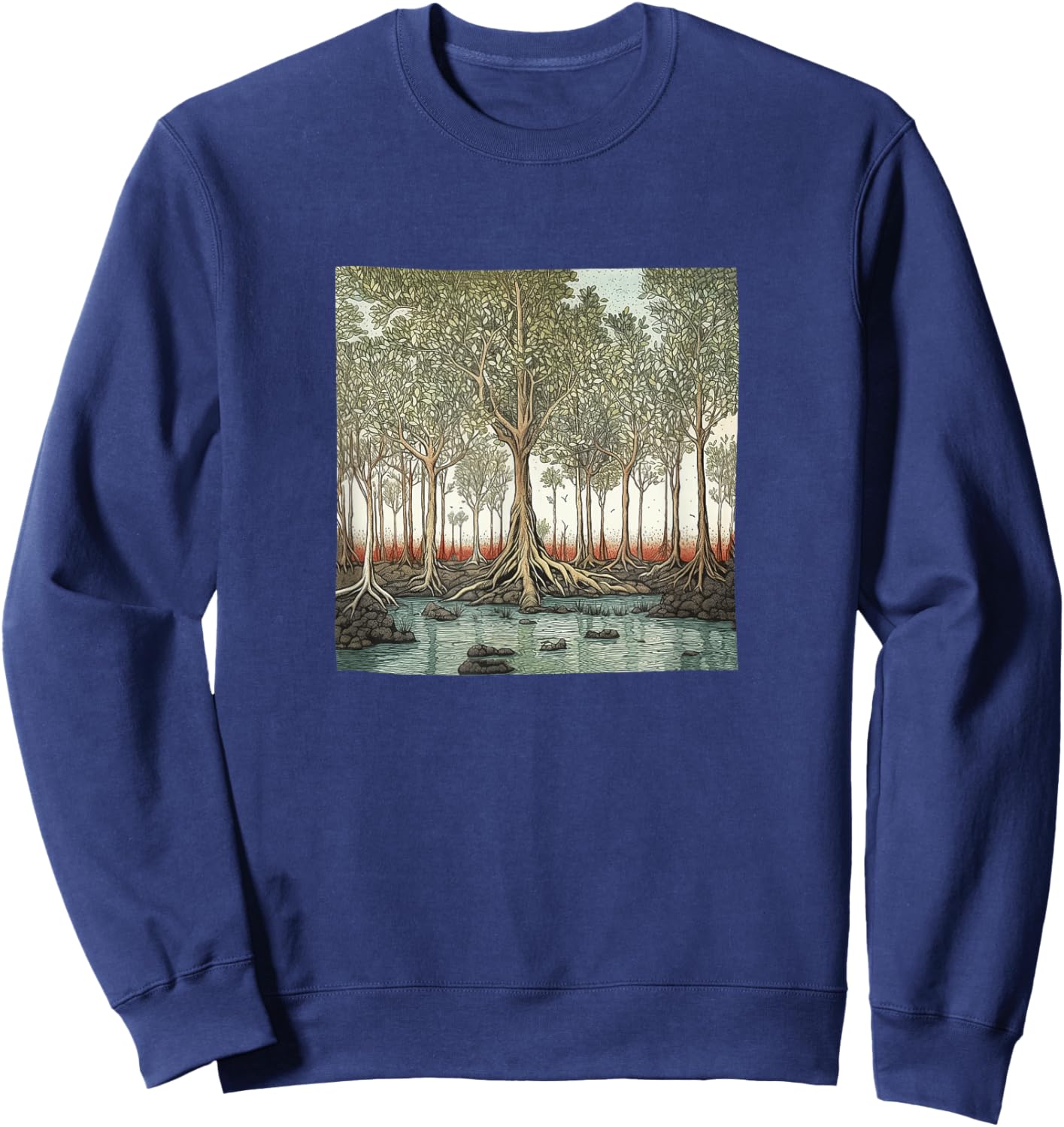 Mangrove Forest Vintage Landscape Graphic Sweatshirt - Sweatshirt | Navy