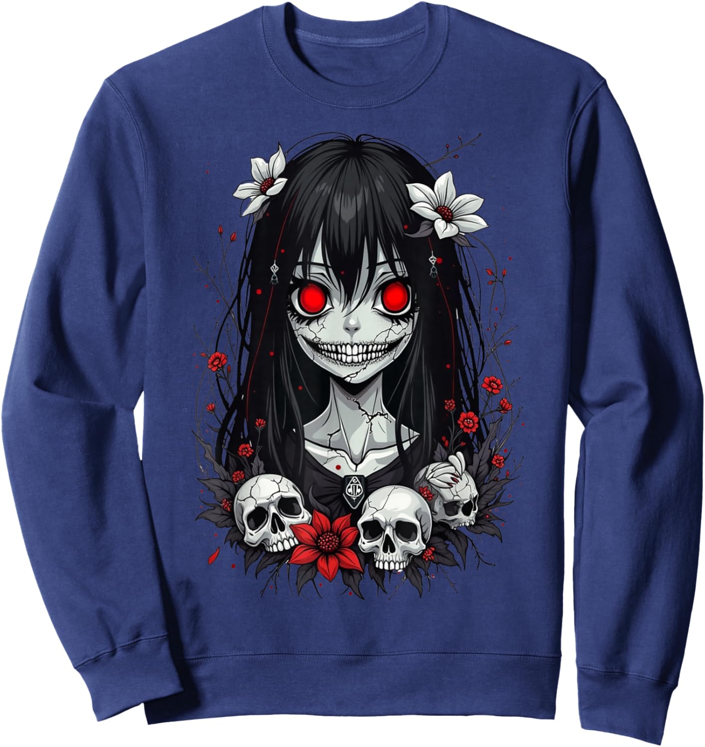 Scary Kawaii Goth Girl | Horror Anime Aesthetics Sweatshirt - Sweatshirt | Navy