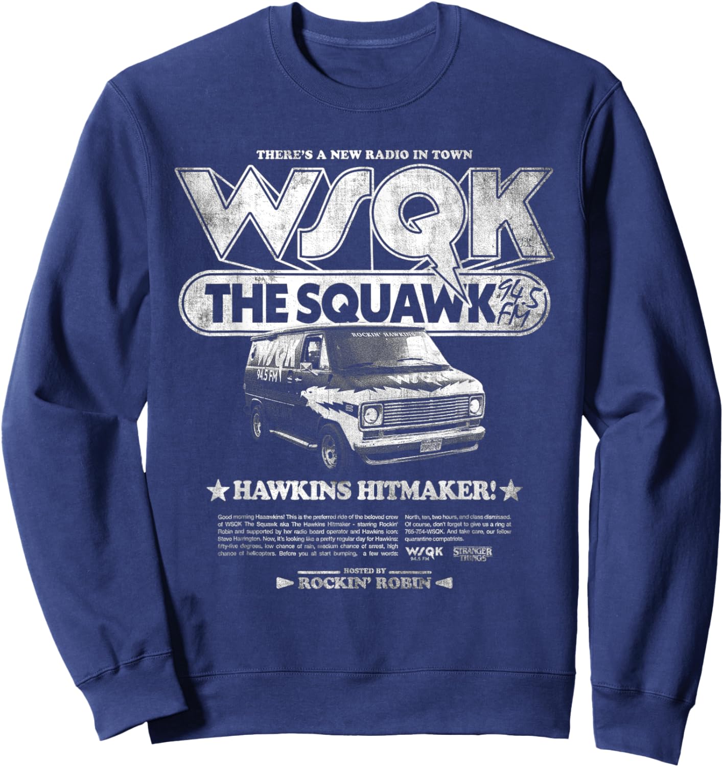Stranger Things Hawkins Hitmaker WSQK Back Sweatshirt - Sweatshirt | Navy